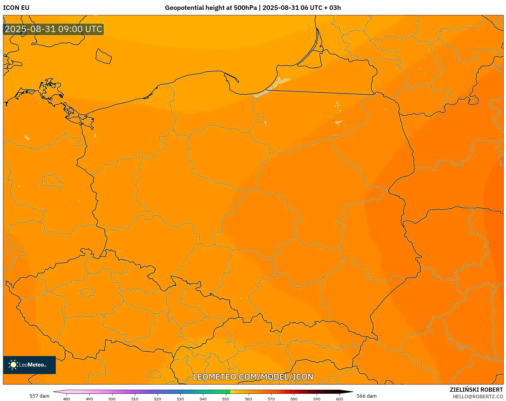 ICON model - Poland, Geopotential height at 500hPa ICON model - Poland, Geopotential height at 500hPa