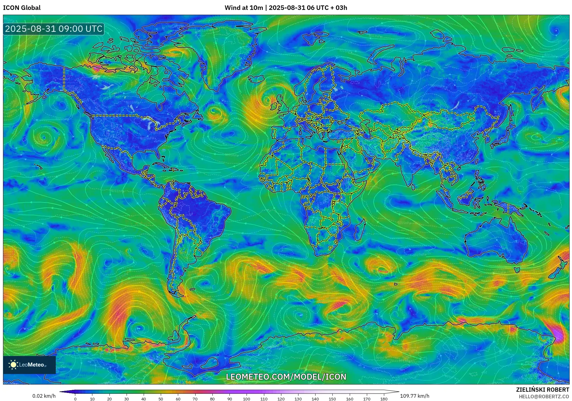 ICON model - World, Wind at 10m ICON model - World, Wind at 10m