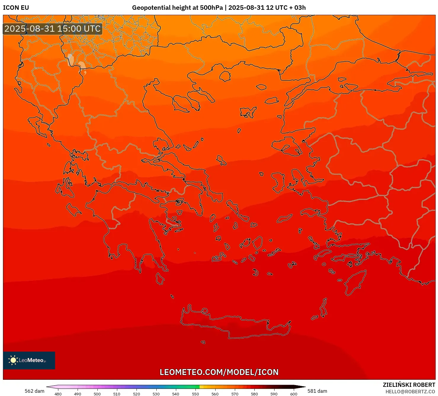 ICON model - Greece, Geopotential height at 500hPa ICON model - Greece, Geopotential height at 500hPa