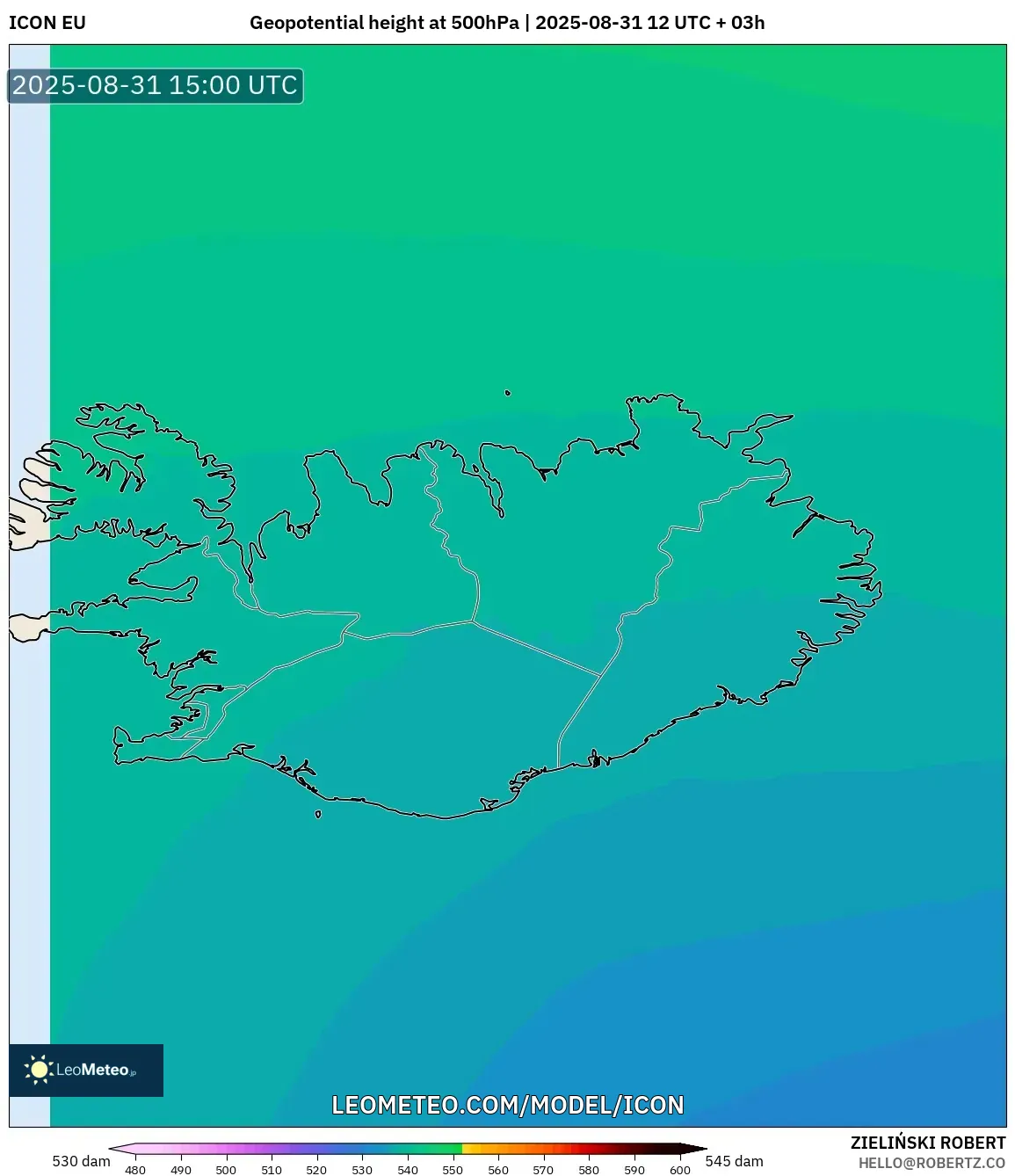 ICON model - Iceland, Geopotential height at 500hPa ICON model - Iceland, Geopotential height at 500hPa
