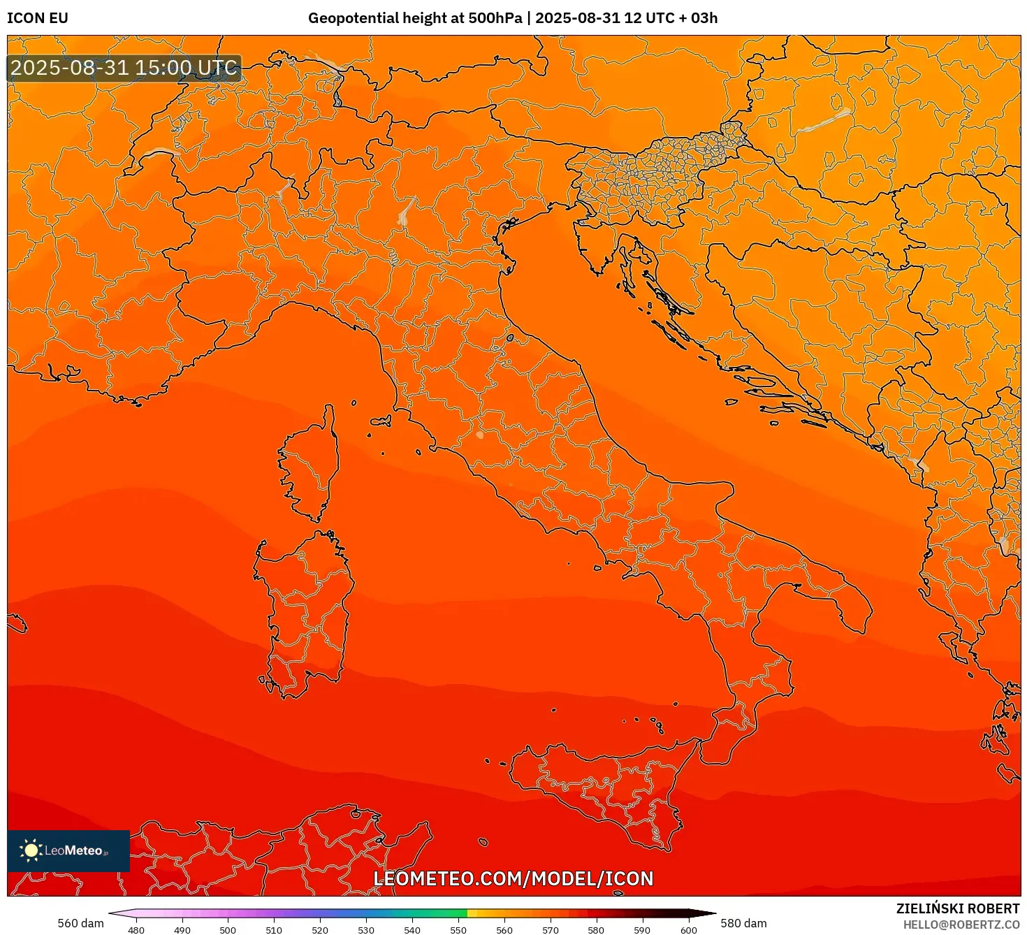 ICON model - Italy, Geopotential height at 500hPa ICON model - Italy, Geopotential height at 500hPa