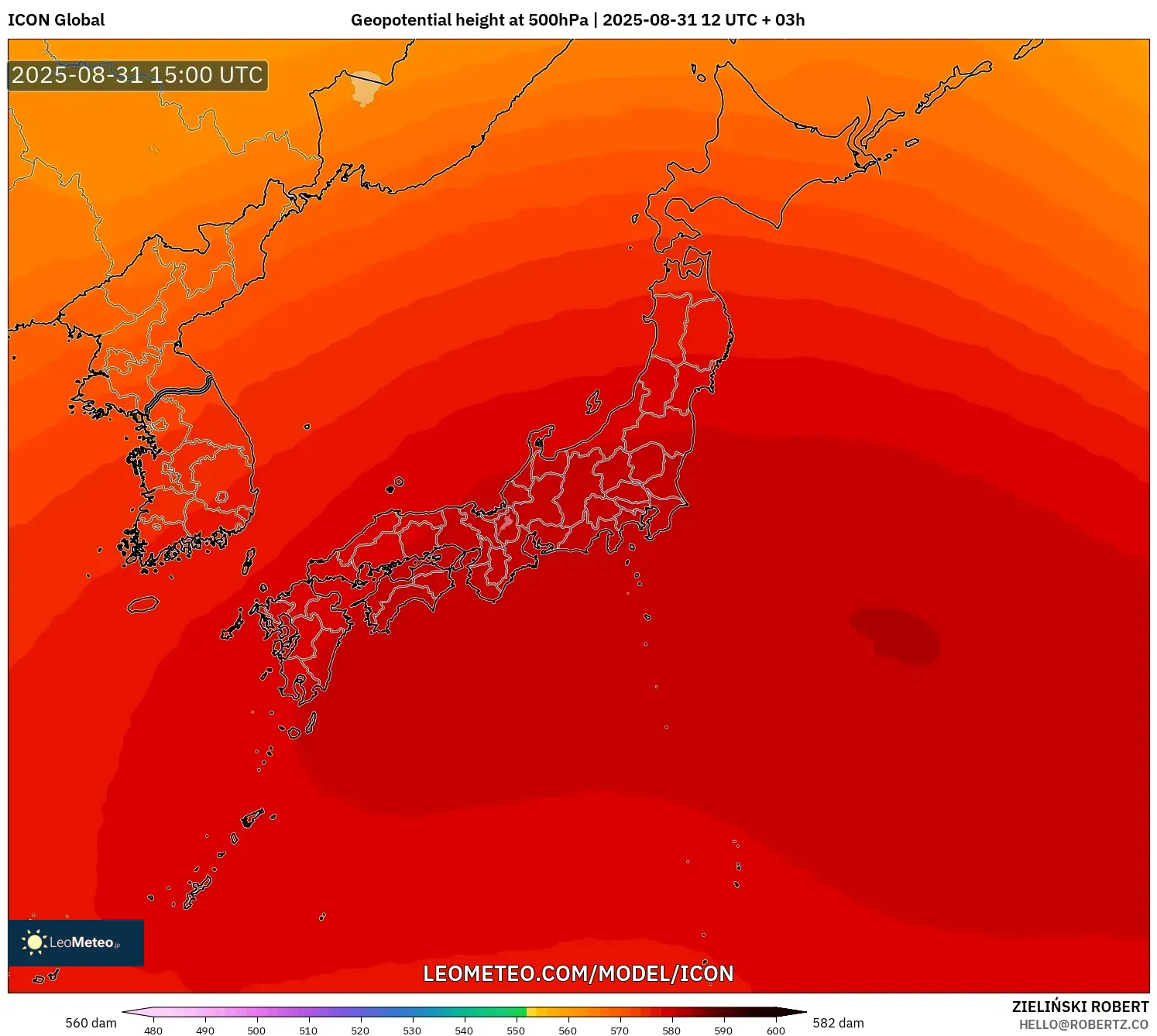 ICON model - Japan, Geopotential height at 500hPa ICON model - Japan, Geopotential height at 500hPa