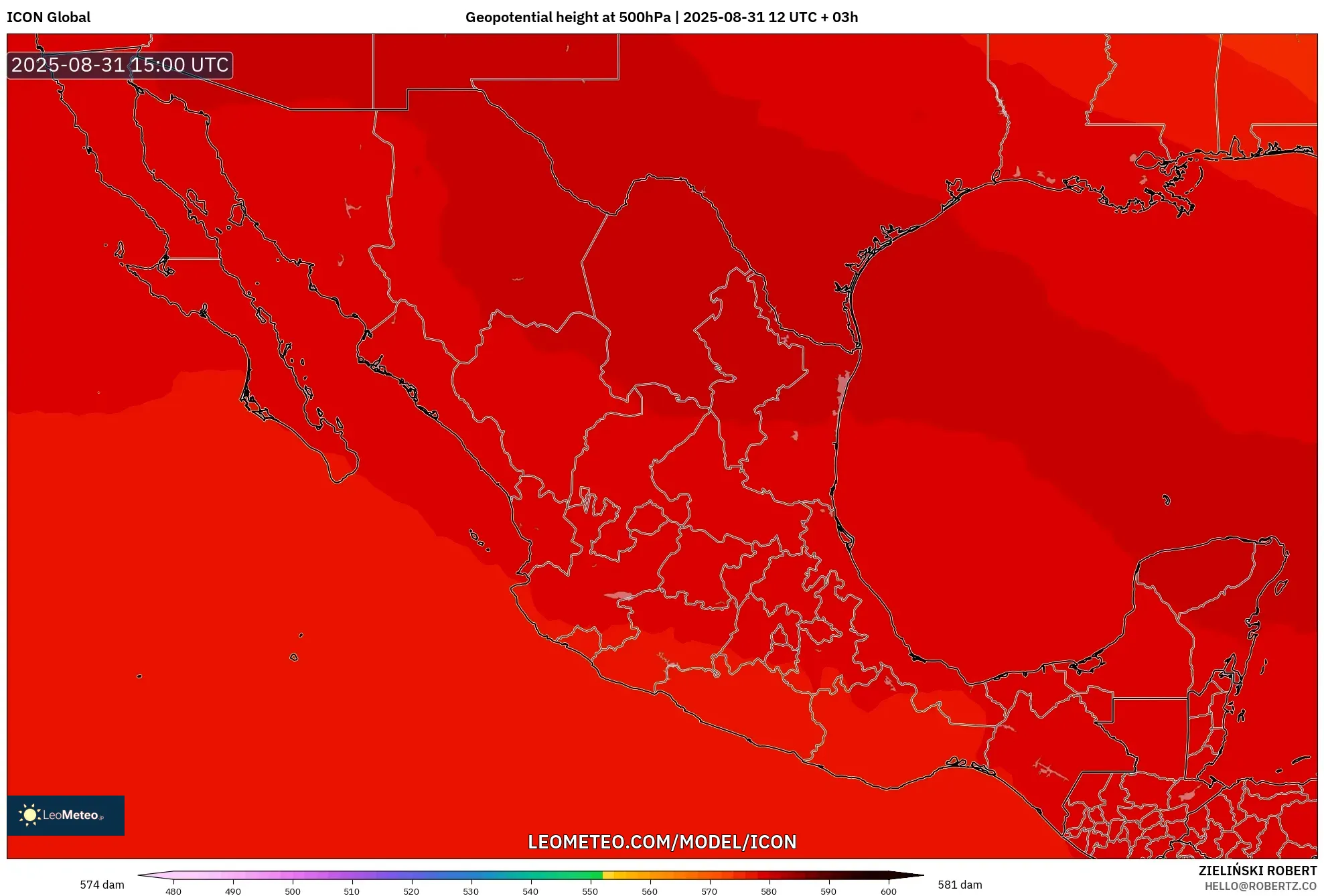 ICON model - Mexico, Geopotential height at 500hPa ICON model - Mexico, Geopotential height at 500hPa
