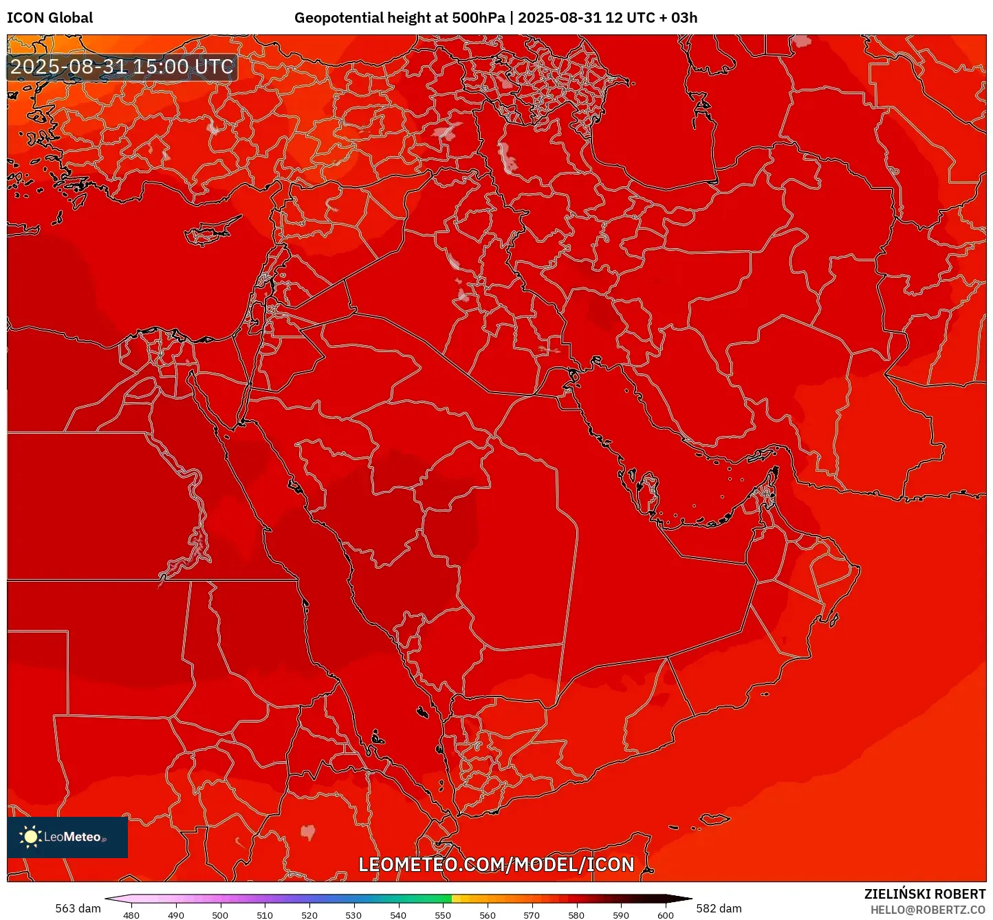 ICON model - Middle East, Geopotential height at 500hPa
