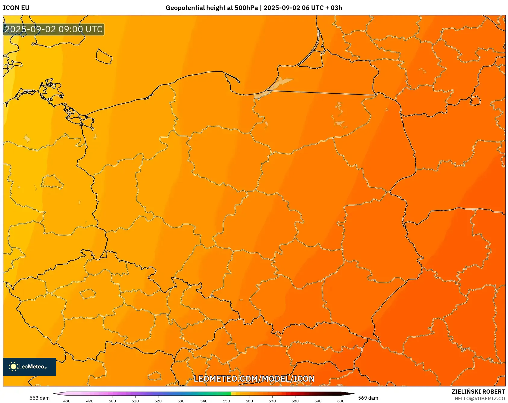 ICON model - Poland, Geopotential height at 500hPa ICON model - Poland, Geopotential height at 500hPa