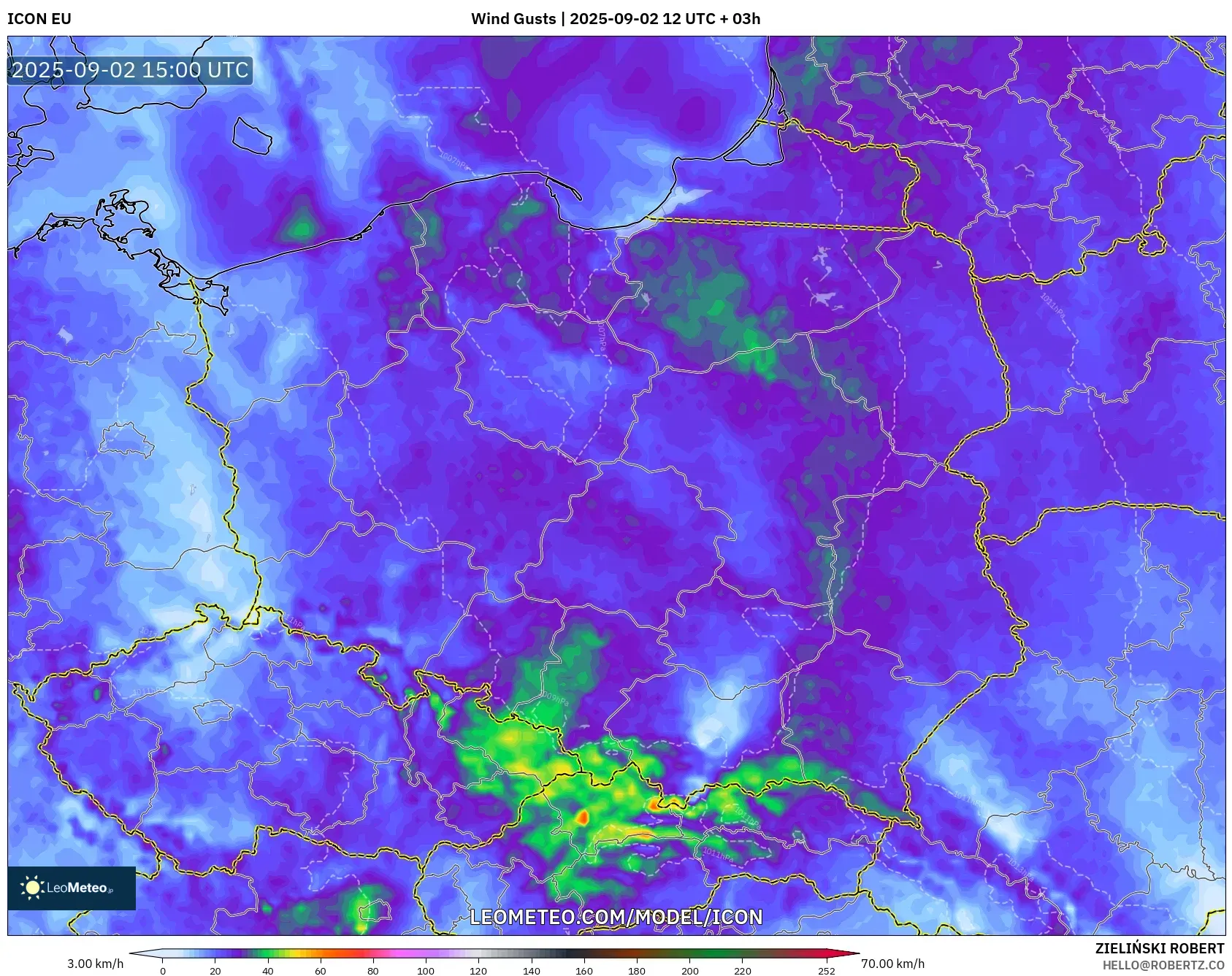 ICON model - Poland, Wind Gusts ICON model - Poland, Wind Gusts