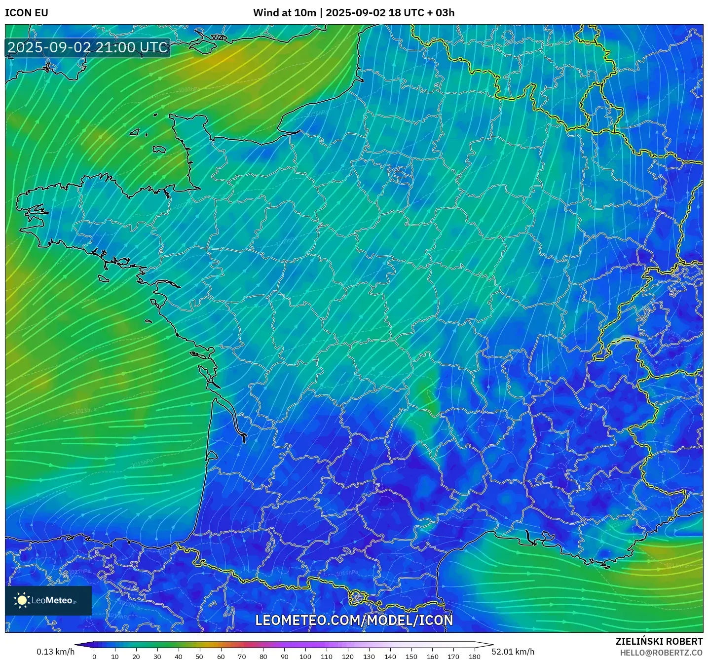 ICON model - France, Wind at 10m ICON model - France, Wind at 10m