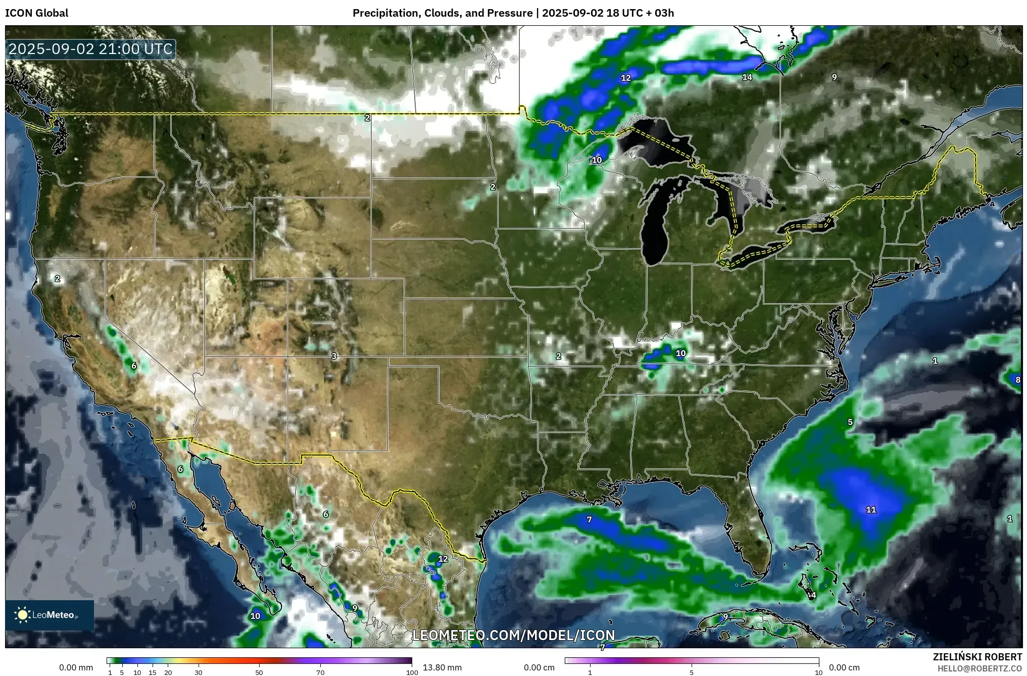 ICON model - United States, Precipitation, Clouds, and Pressure ICON model - United States, Precipitation, Clouds, and Pressure