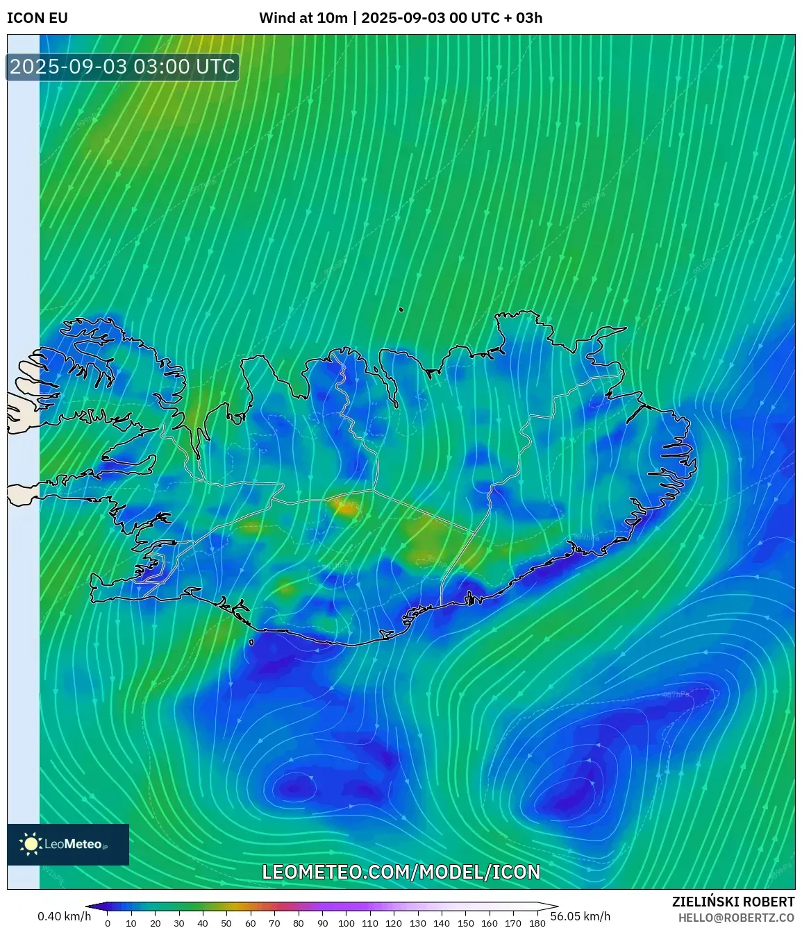 ICON model - Iceland, Wind at 10m ICON model - Iceland, Wind at 10m
