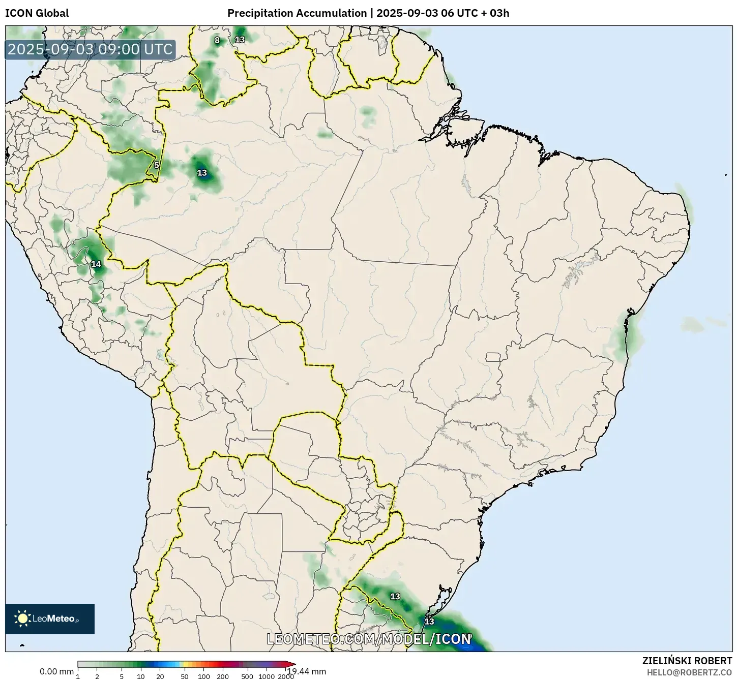 ICON model - Brazil, Precipitation Accumulation ICON model - Brazil, Precipitation Accumulation