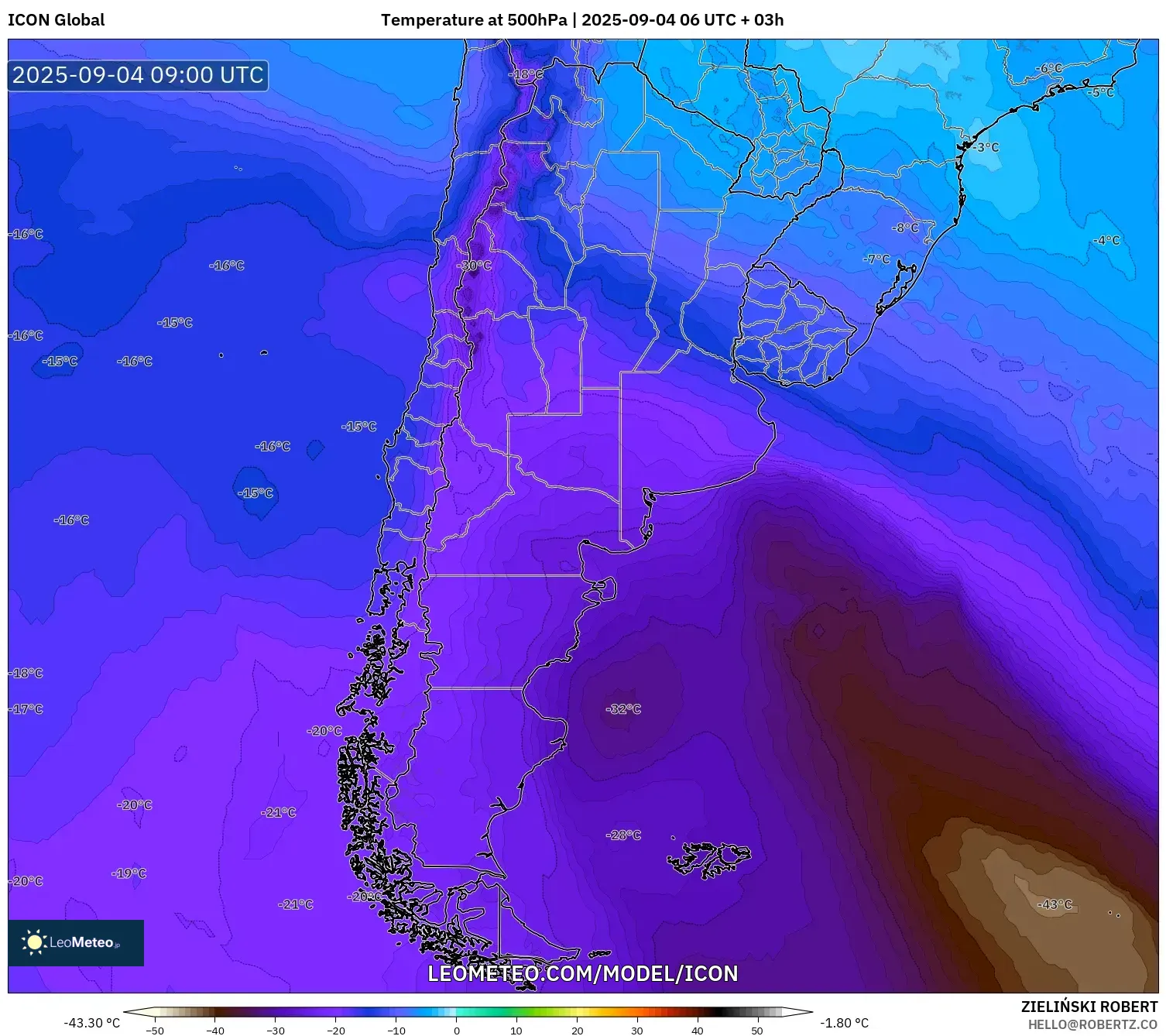 ICON model - Argentina, Temperature at 500hPa ICON model - Argentina, Temperature at 500hPa