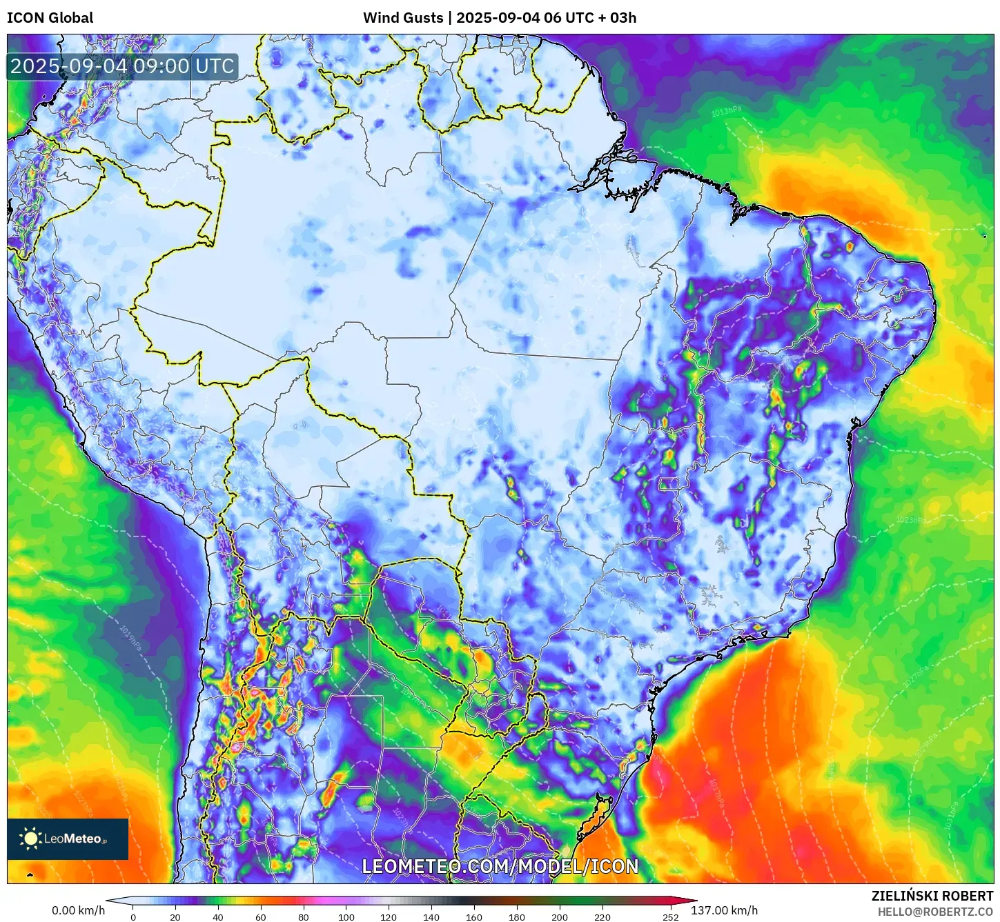 ICON model - Brazil, Wind Gusts ICON model - Brazil, Wind Gusts