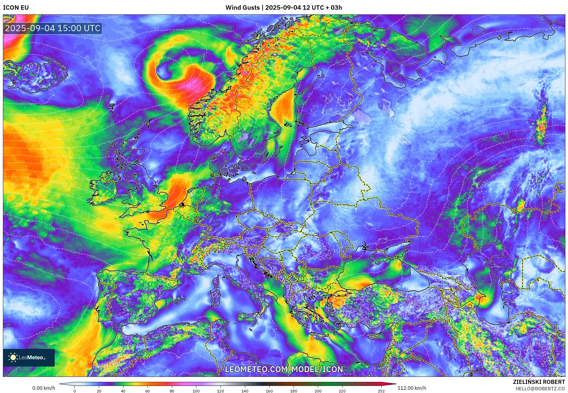 ICON model - Europe, Wind Gusts ICON model - Europe, Wind Gusts