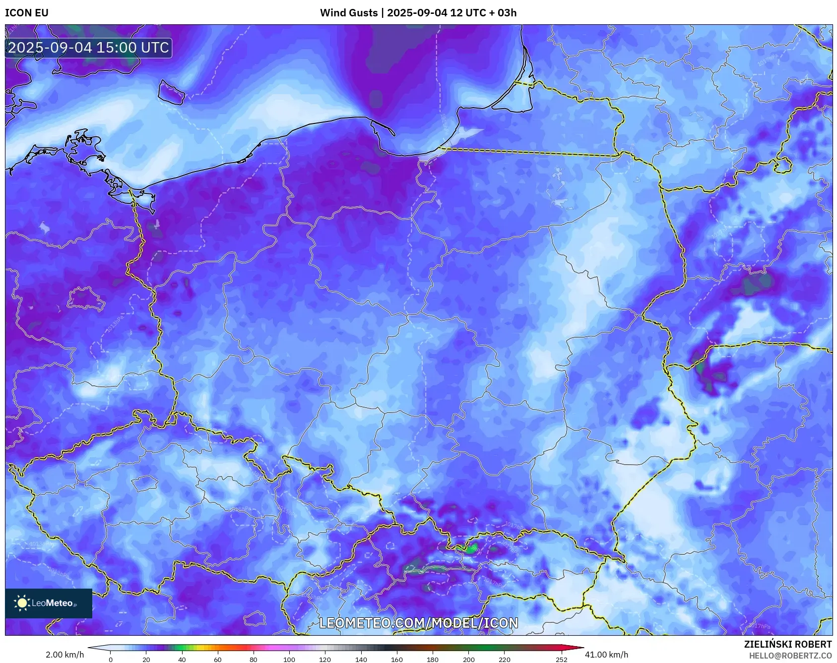 ICON model - Poland, Wind Gusts ICON model - Poland, Wind Gusts