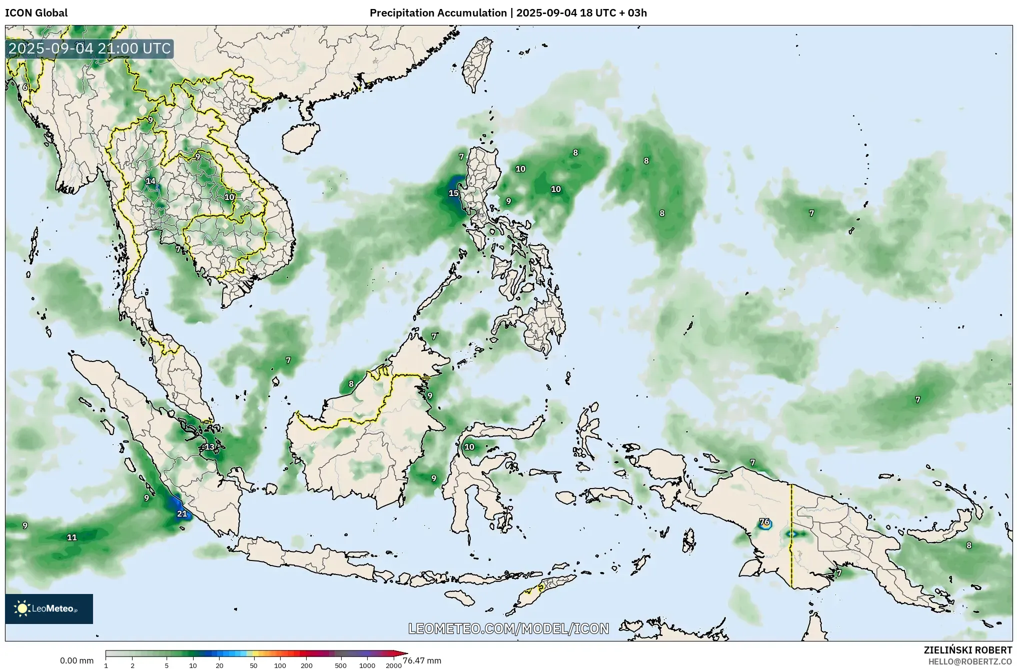 ICON model - South East Asia, Precipitation Accumulation ICON model - South East Asia, Precipitation Accumulation