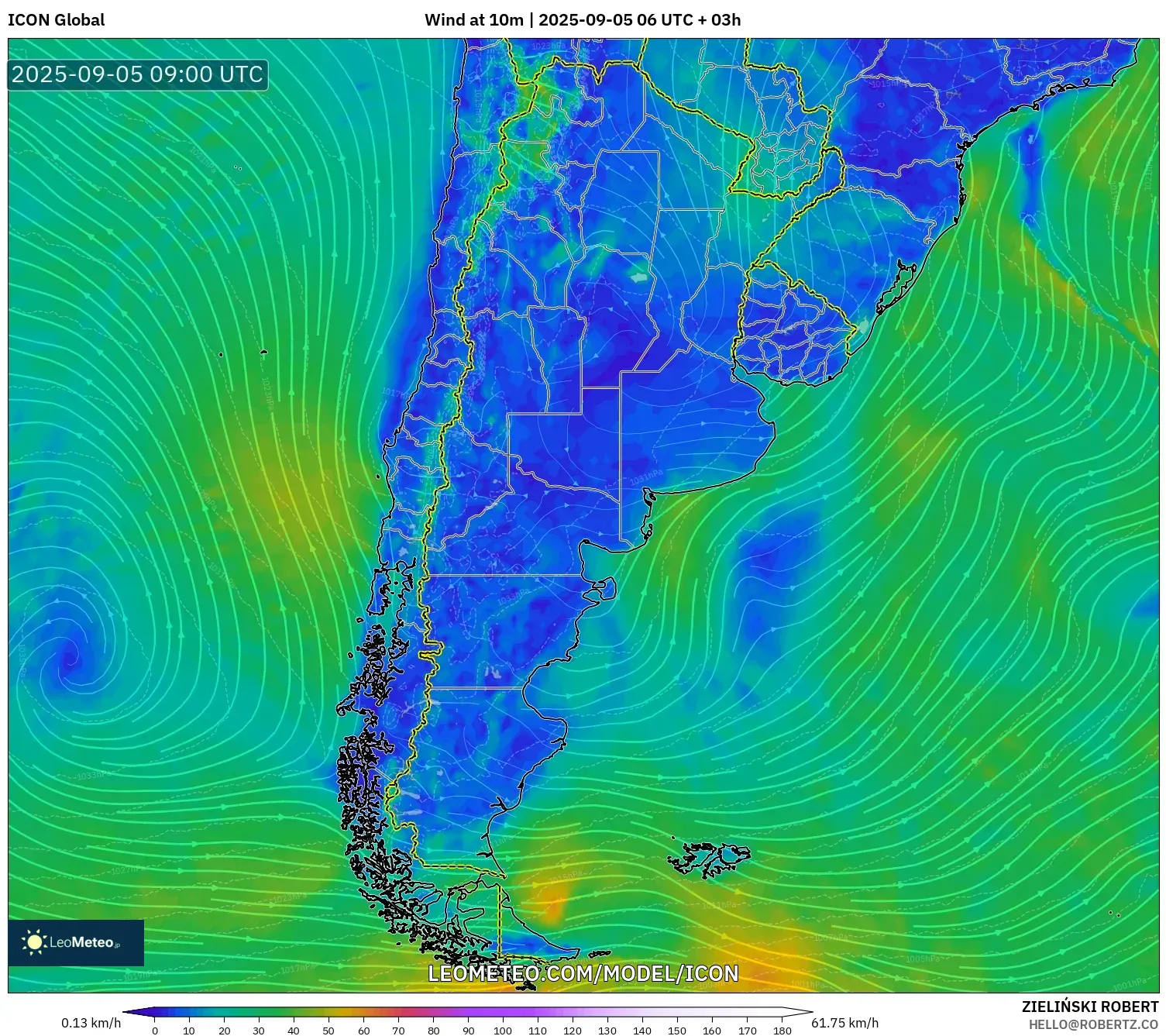 ICON model - Argentina, Wind at 10m ICON model - Argentina, Wind at 10m