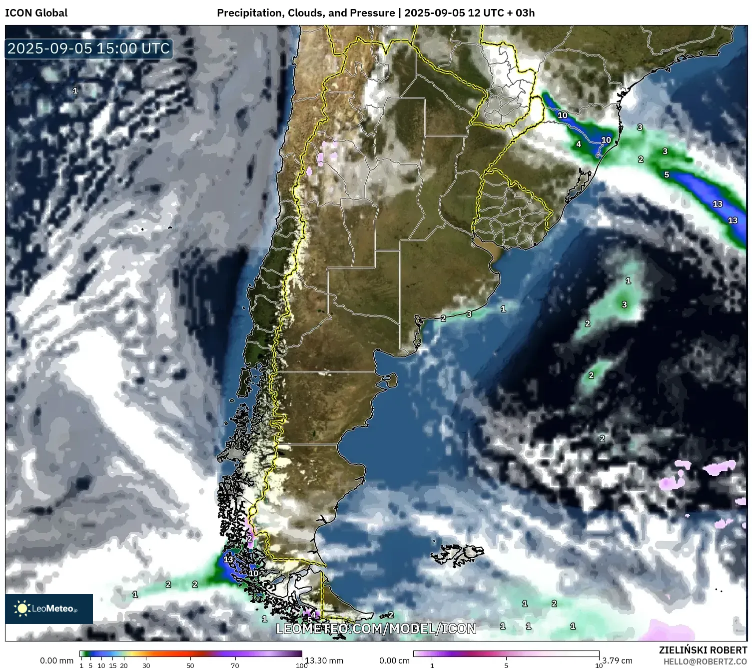 ICON model - Argentina, Precipitation, Clouds, and Pressure ICON model - Argentina, Precipitation, Clouds, and Pressure