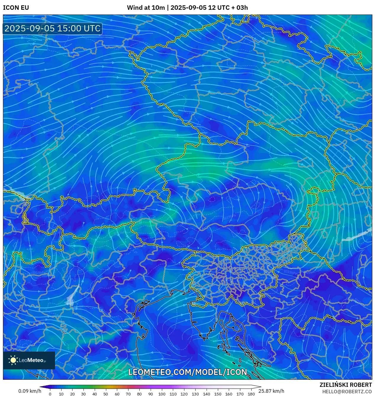 ICON model - Austria, Wind at 10m ICON model - Austria, Wind at 10m