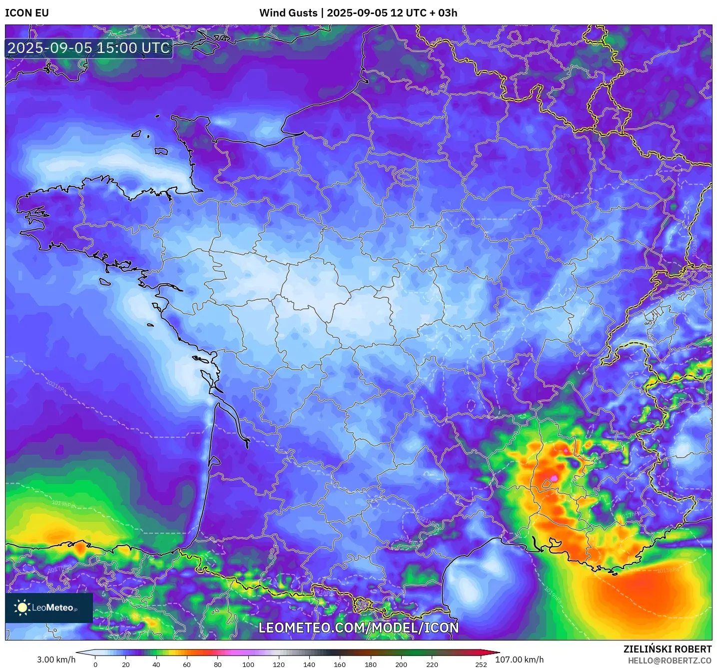 ICON model - France, Wind Gusts