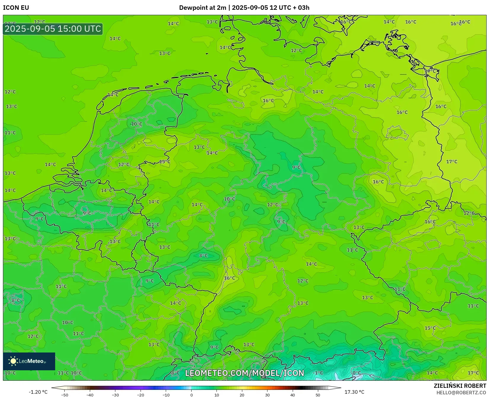ICON model - Germany, Dewpoint at 2m