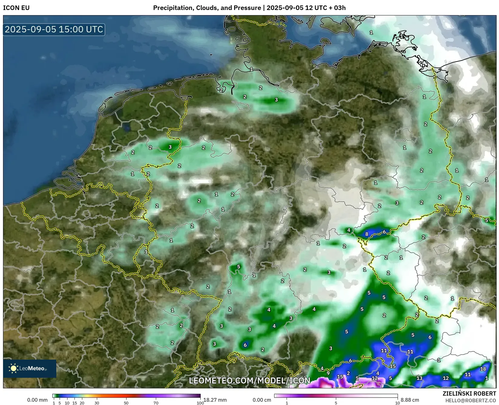 ICON model - Germany, Precipitation, Clouds, and Pressure ICON model - Germany, Precipitation, Clouds, and Pressure