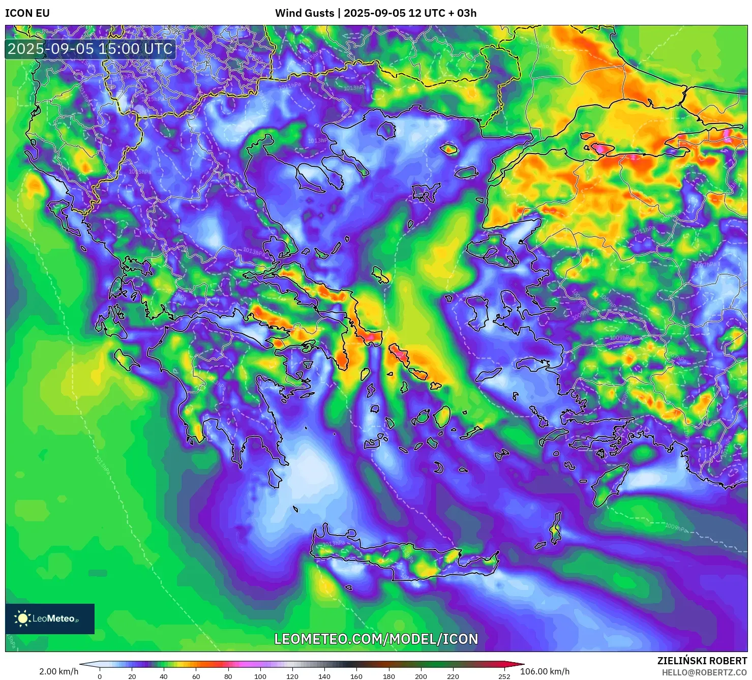 ICON model - Greece, Wind Gusts