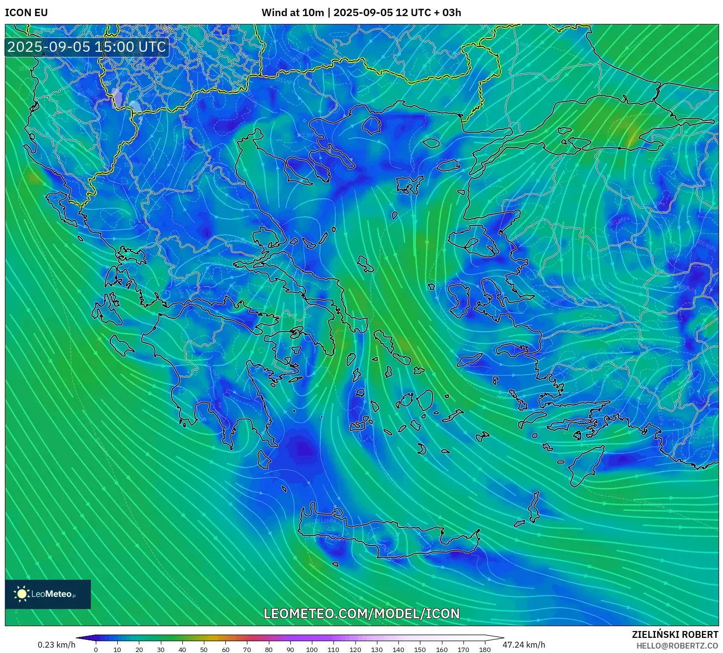 ICON model - Greece, Wind at 10m ICON model - Greece, Wind at 10m