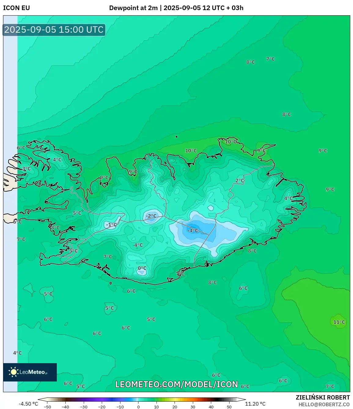 ICON model - Iceland, Dewpoint at 2m ICON model - Iceland, Dewpoint at 2m