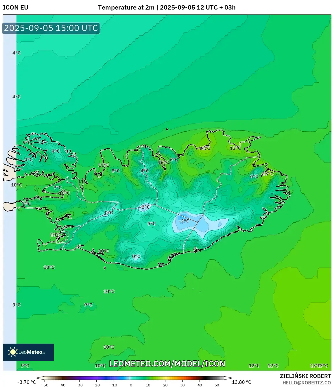 ICON model - Iceland, Temperature at 2m ICON model - Iceland, Temperature at 2m