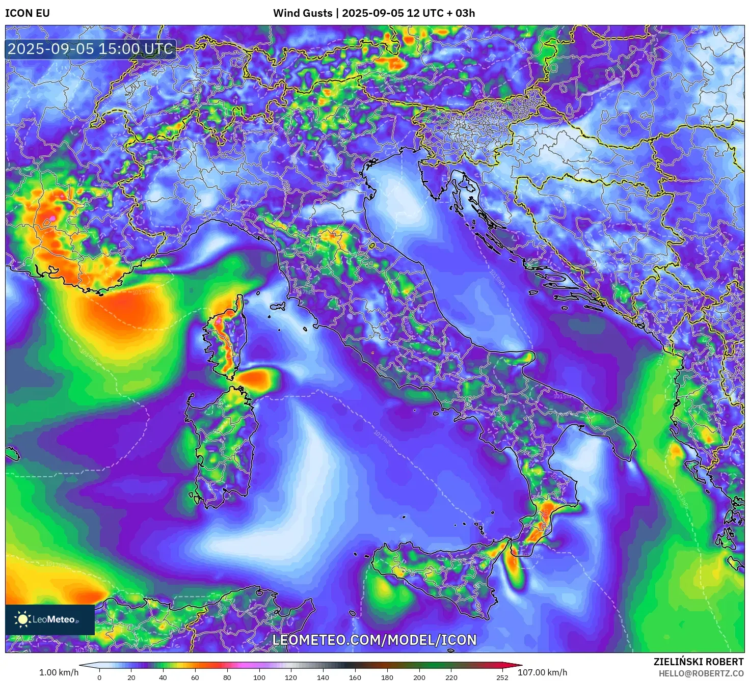 ICON model - Italy, Wind Gusts ICON model - Italy, Wind Gusts