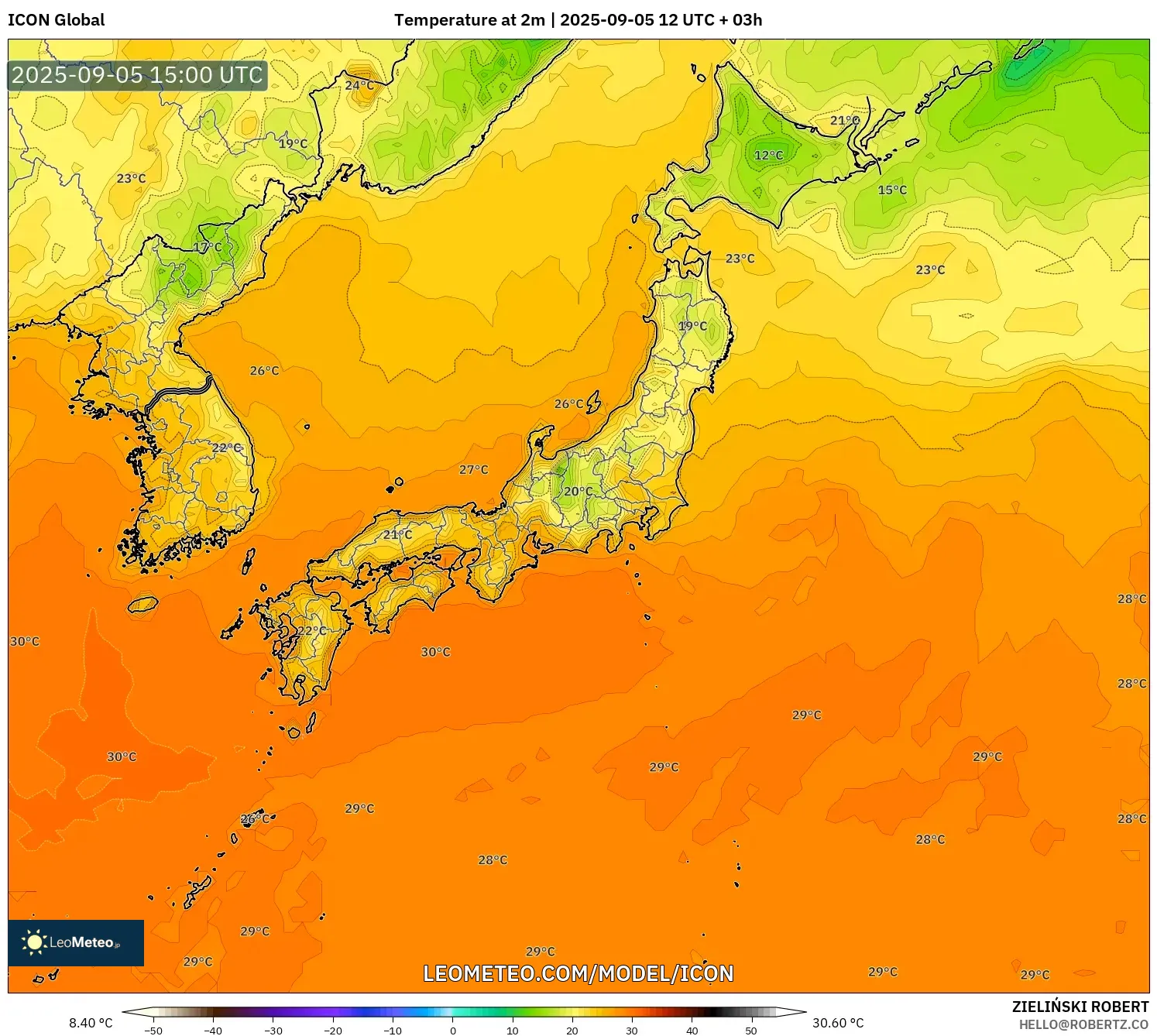 ICON model - Japan, Temperature at 2m ICON model - Japan, Temperature at 2m