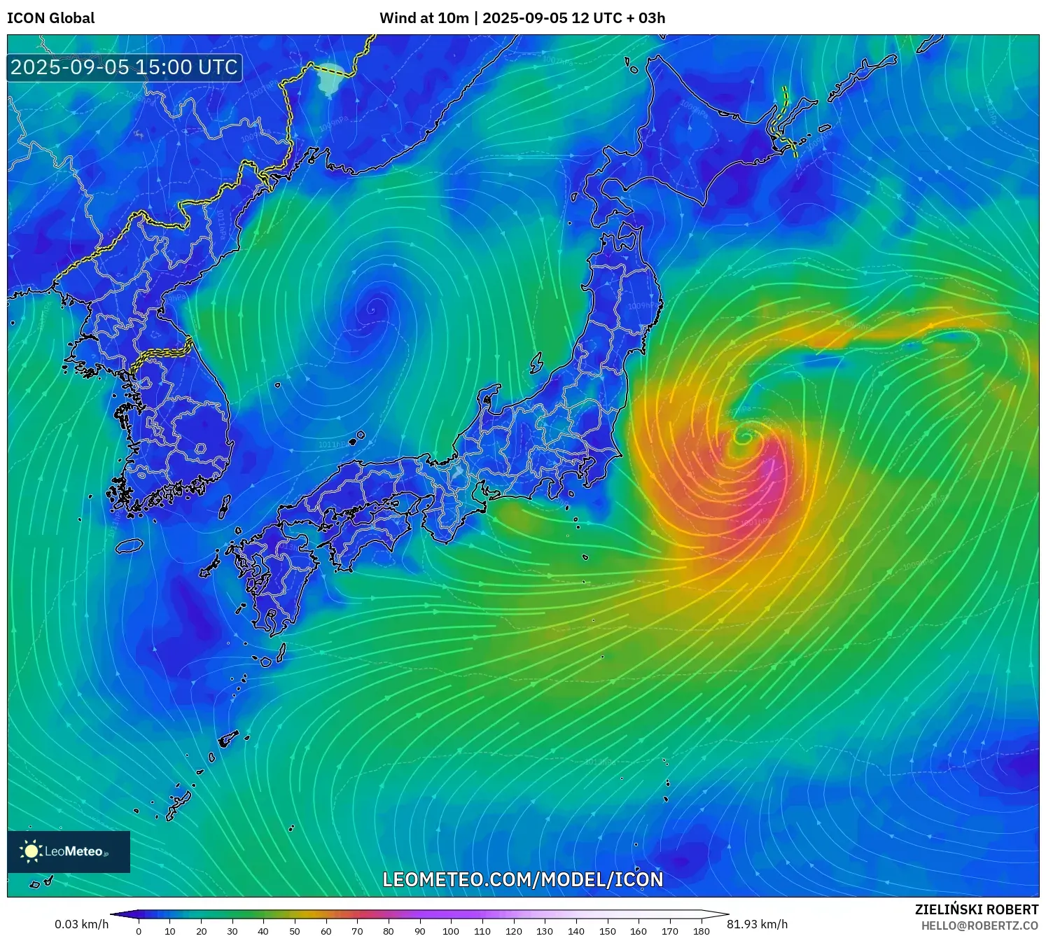 ICON model - Japan, Wind at 10m ICON model - Japan, Wind at 10m