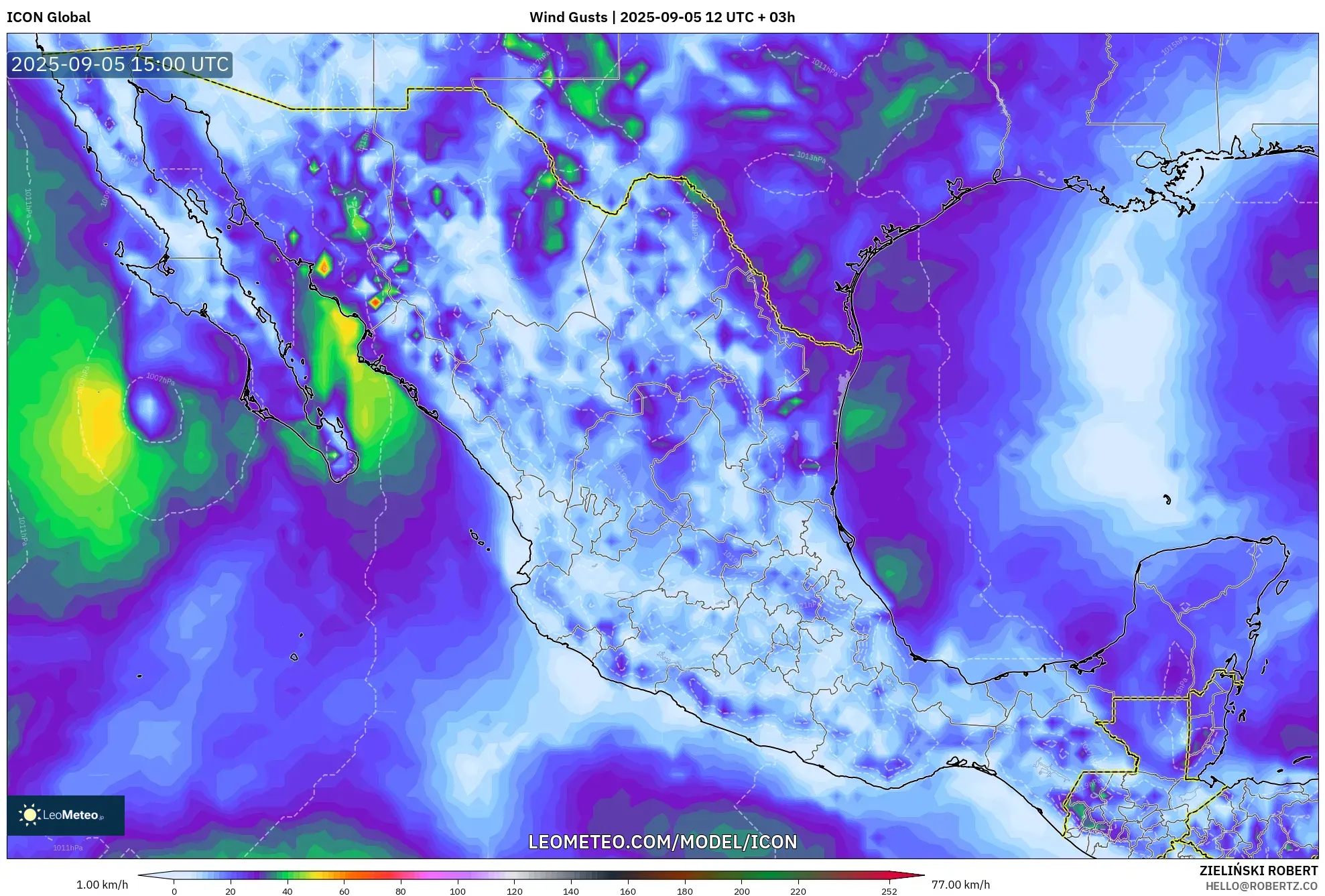 ICON model - Mexico, Wind Gusts