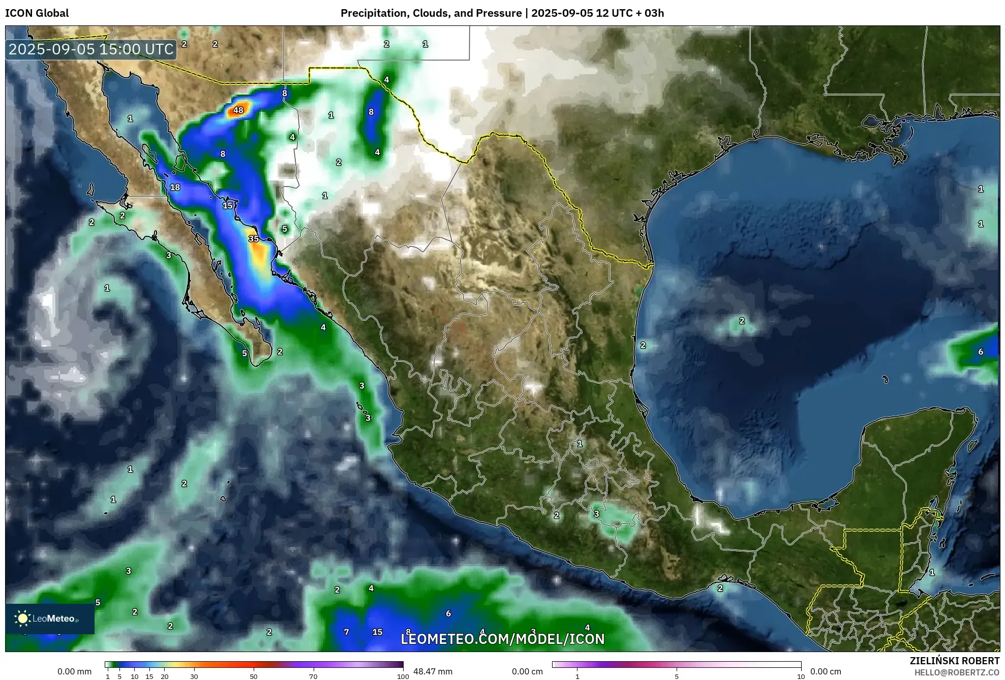 ICON model - Mexico, Precipitation, Clouds, and Pressure
