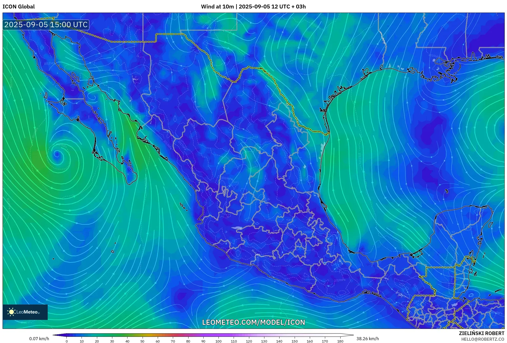 ICON model - Mexico, Wind at 10m