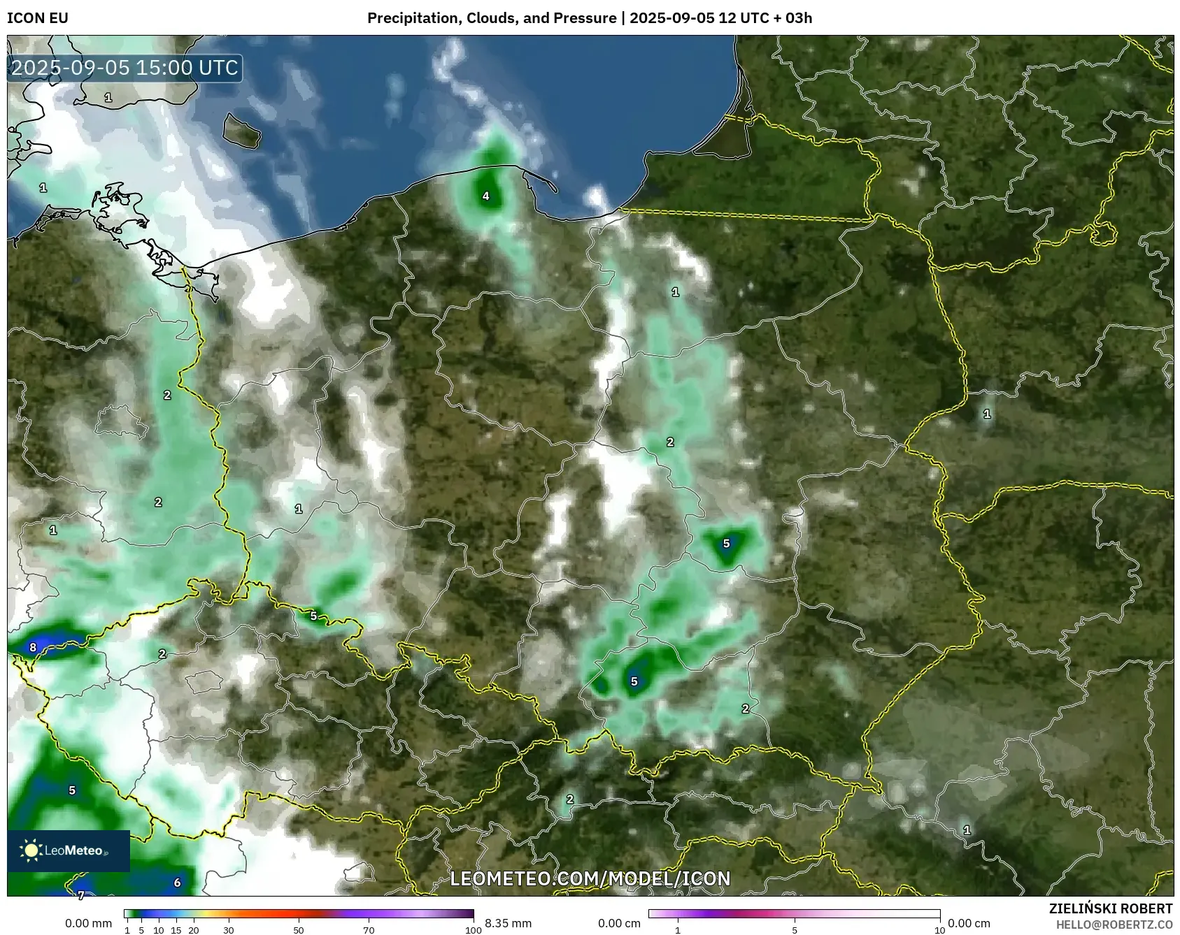 ICON model - Poland, Precipitation, Clouds, and Pressure
