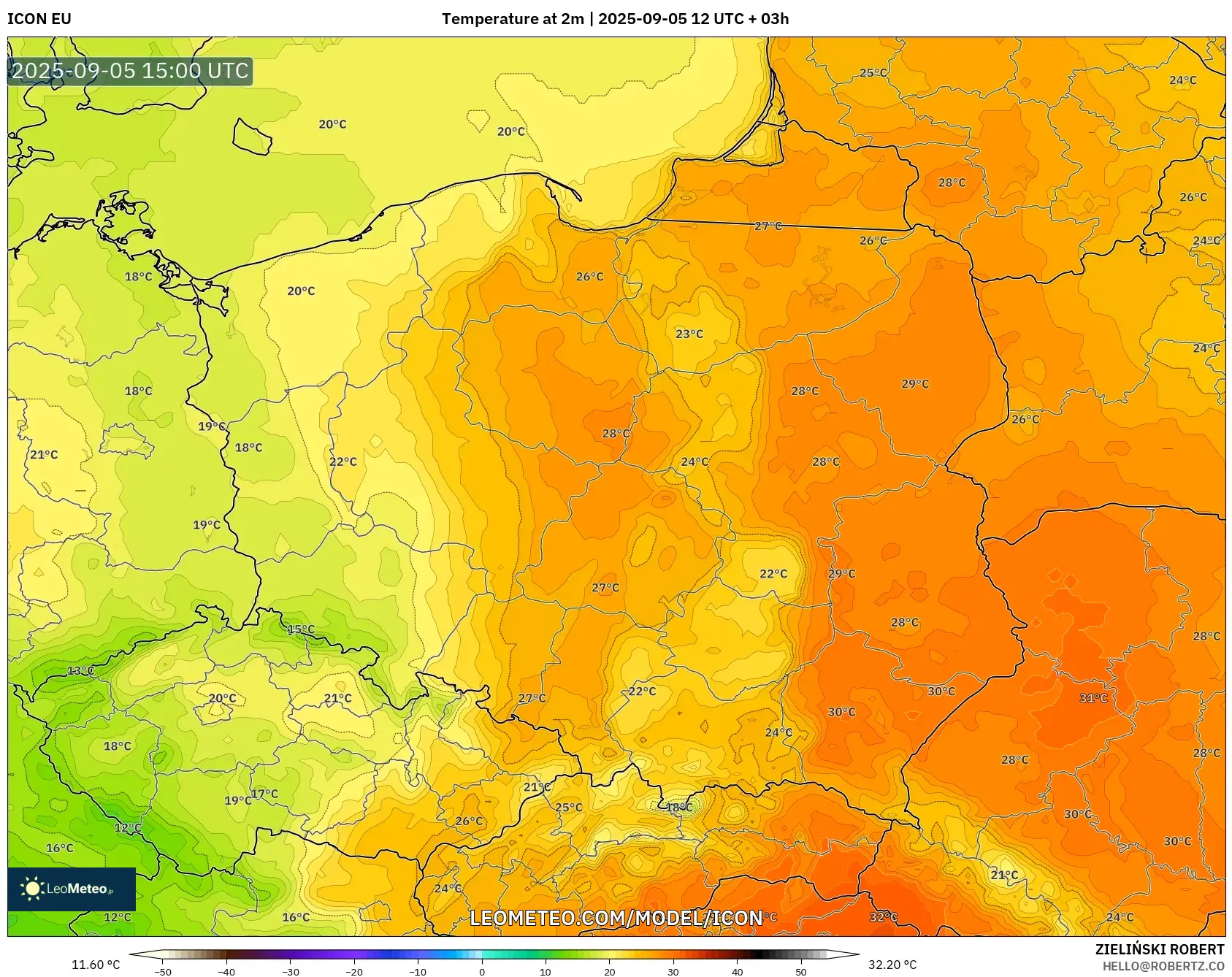 ICON model - Poland, Temperature at 2m ICON model - Poland, Temperature at 2m