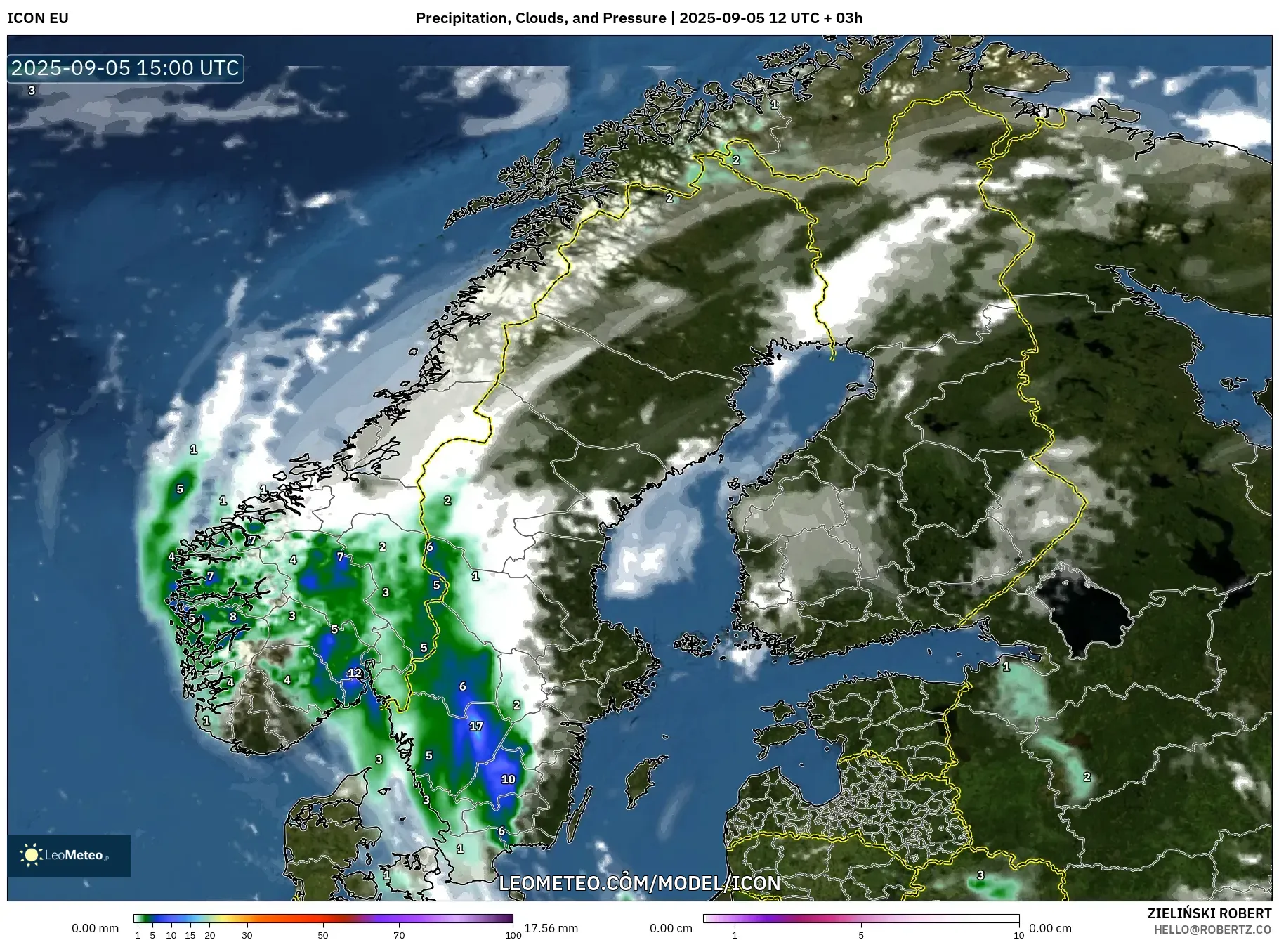 ICON model - Scandinavia, Precipitation, Clouds, and Pressure ICON model - Scandinavia, Precipitation, Clouds, and Pressure