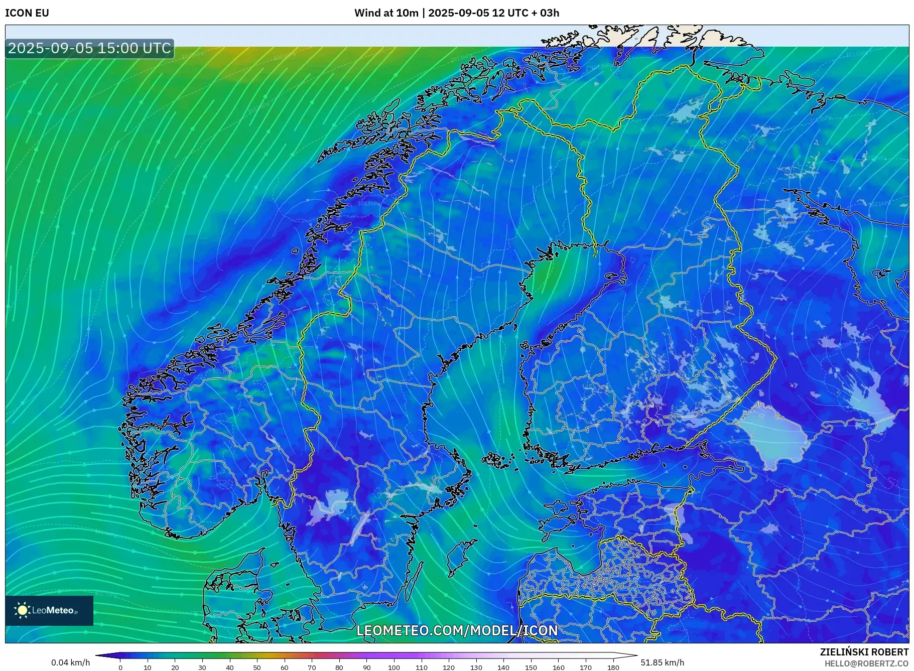 ICON model - Scandinavia, Wind at 10m ICON model - Scandinavia, Wind at 10m