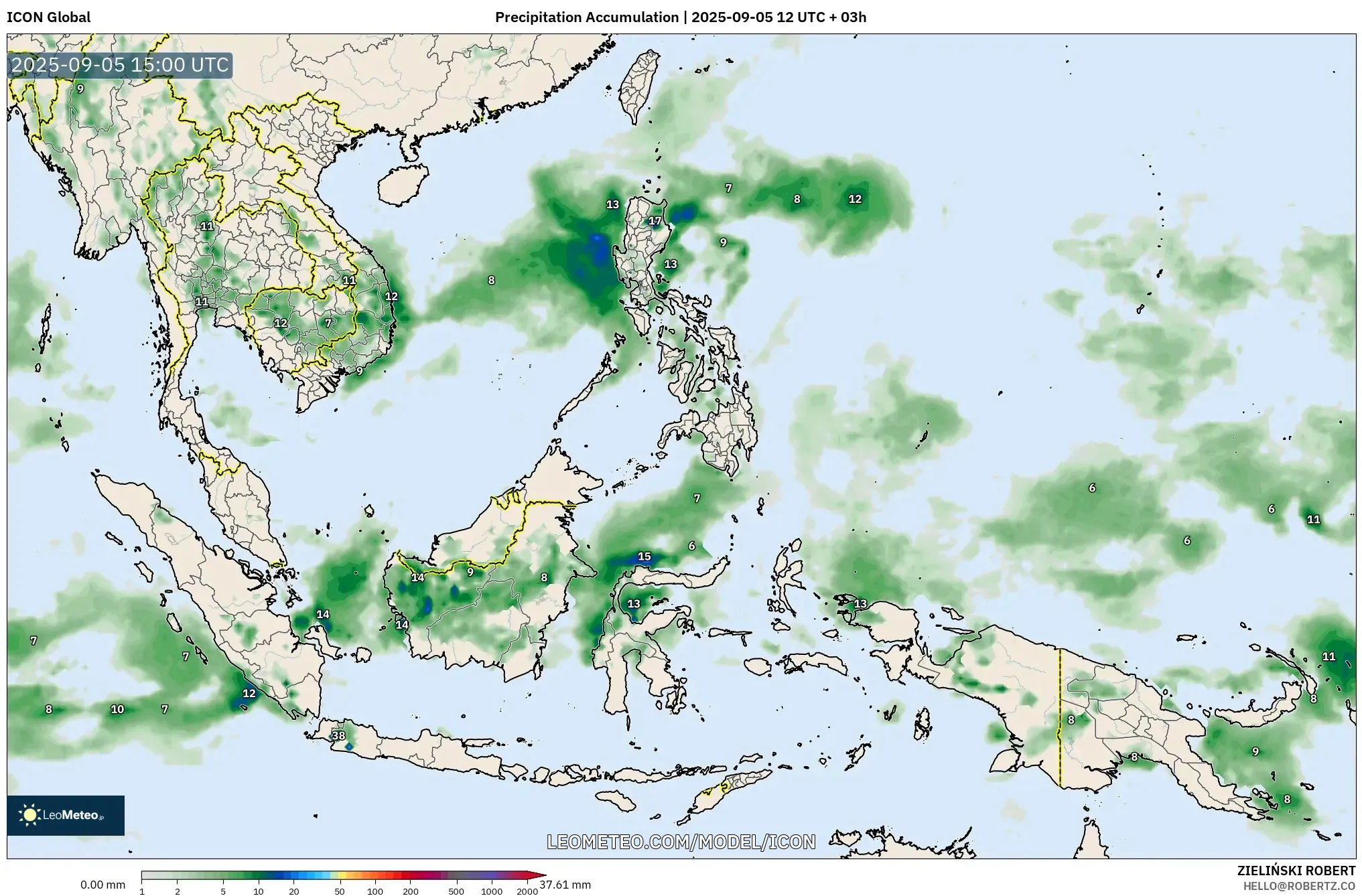 ICON model - South East Asia, Precipitation Accumulation ICON model - South East Asia, Precipitation Accumulation
