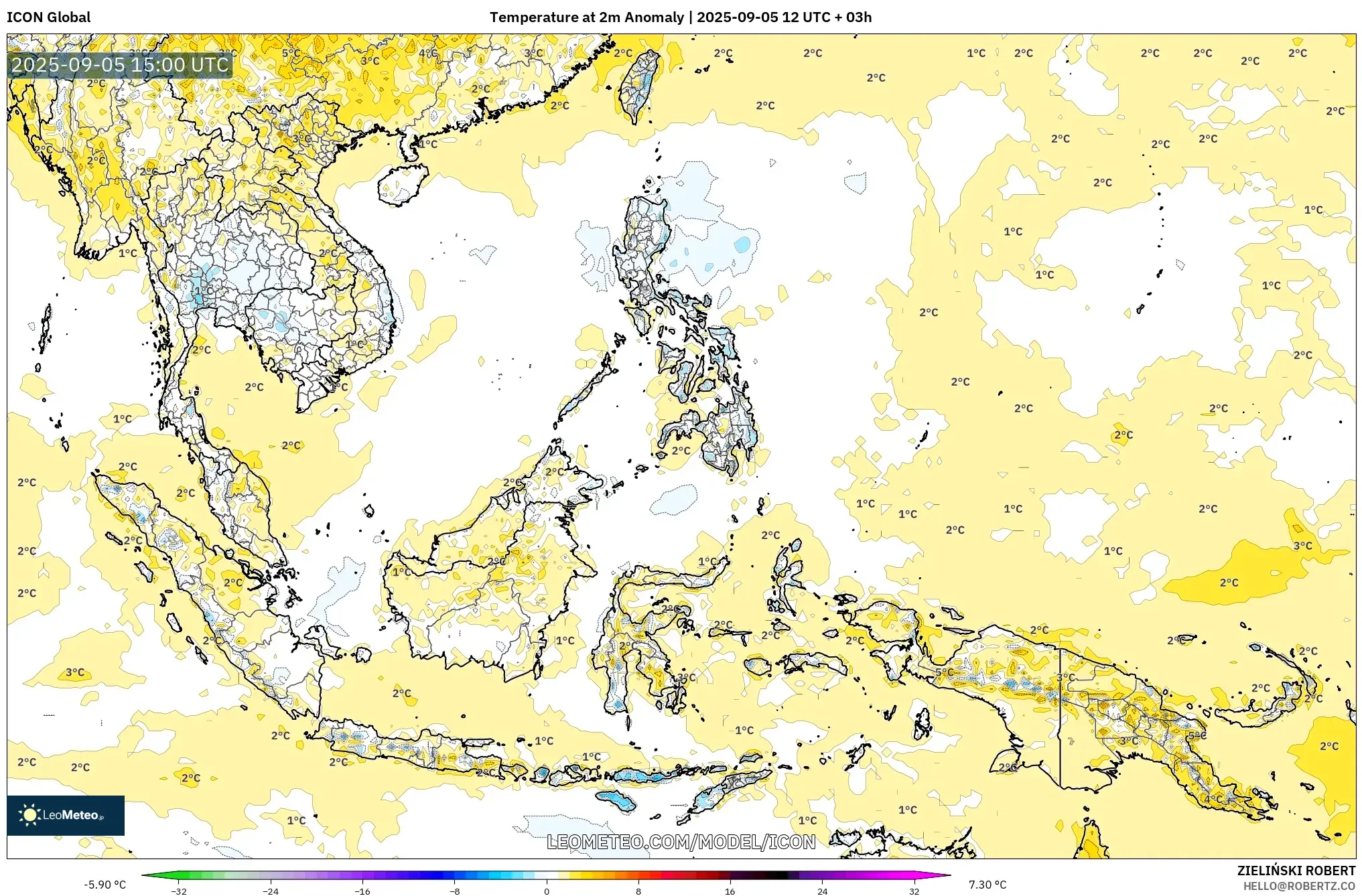 ICON model - South East Asia, Temperature at 2m Anomaly ICON model - South East Asia, Temperature at 2m Anomaly