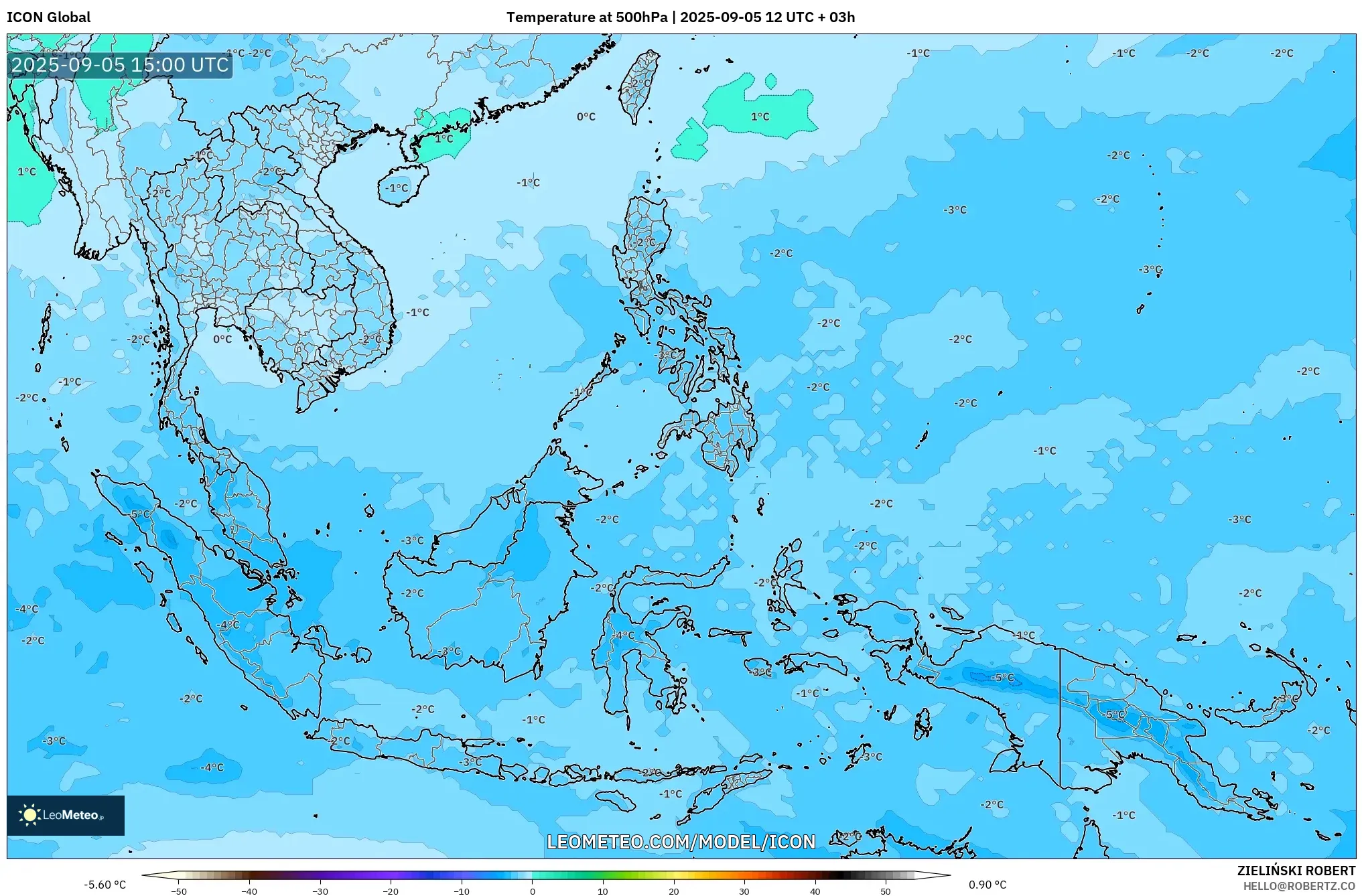 ICON model - South East Asia, Temperature at 500hPa ICON model - South East Asia, Temperature at 500hPa