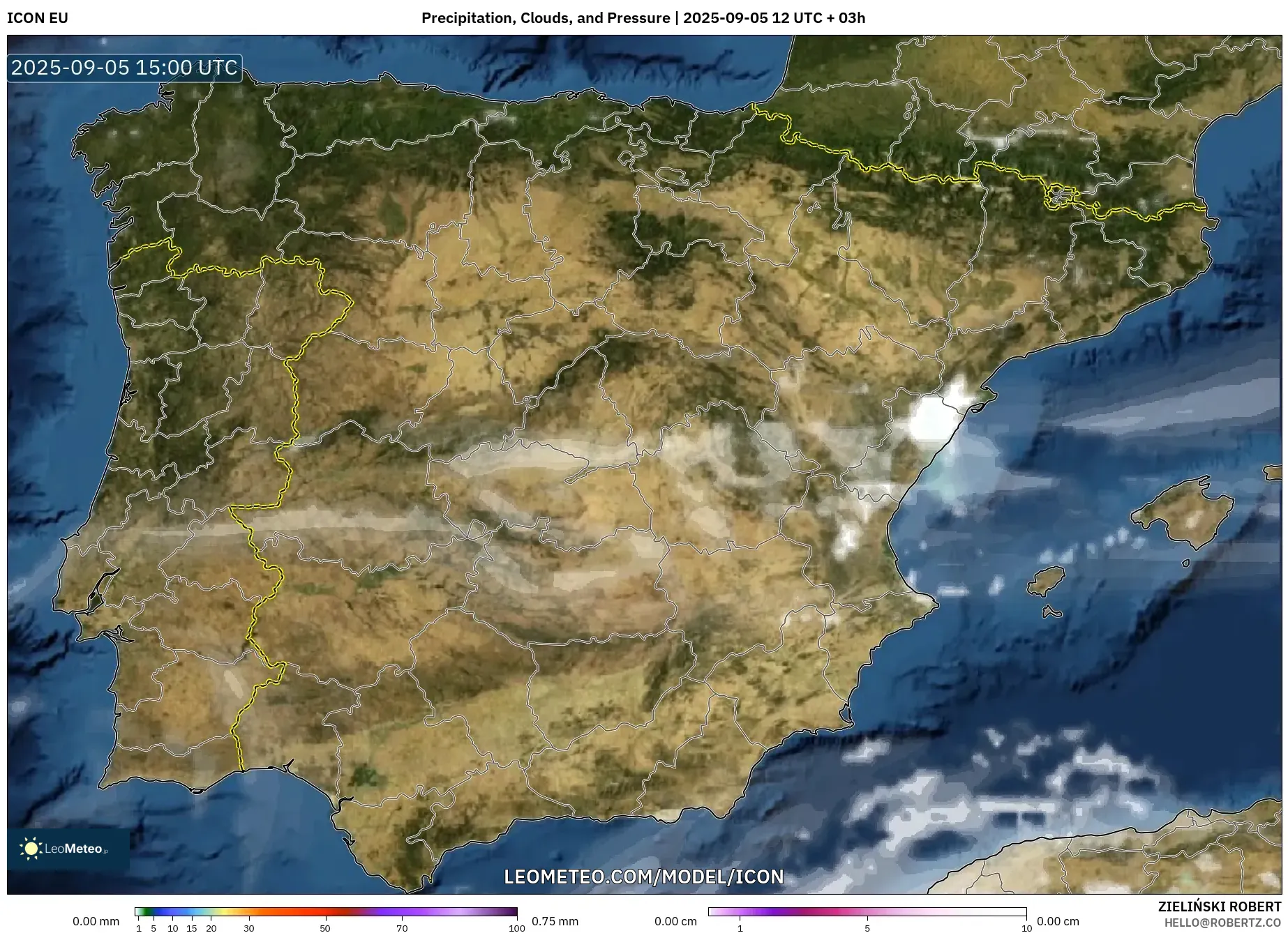 ICON model - Spain, Precipitation, Clouds, and Pressure
