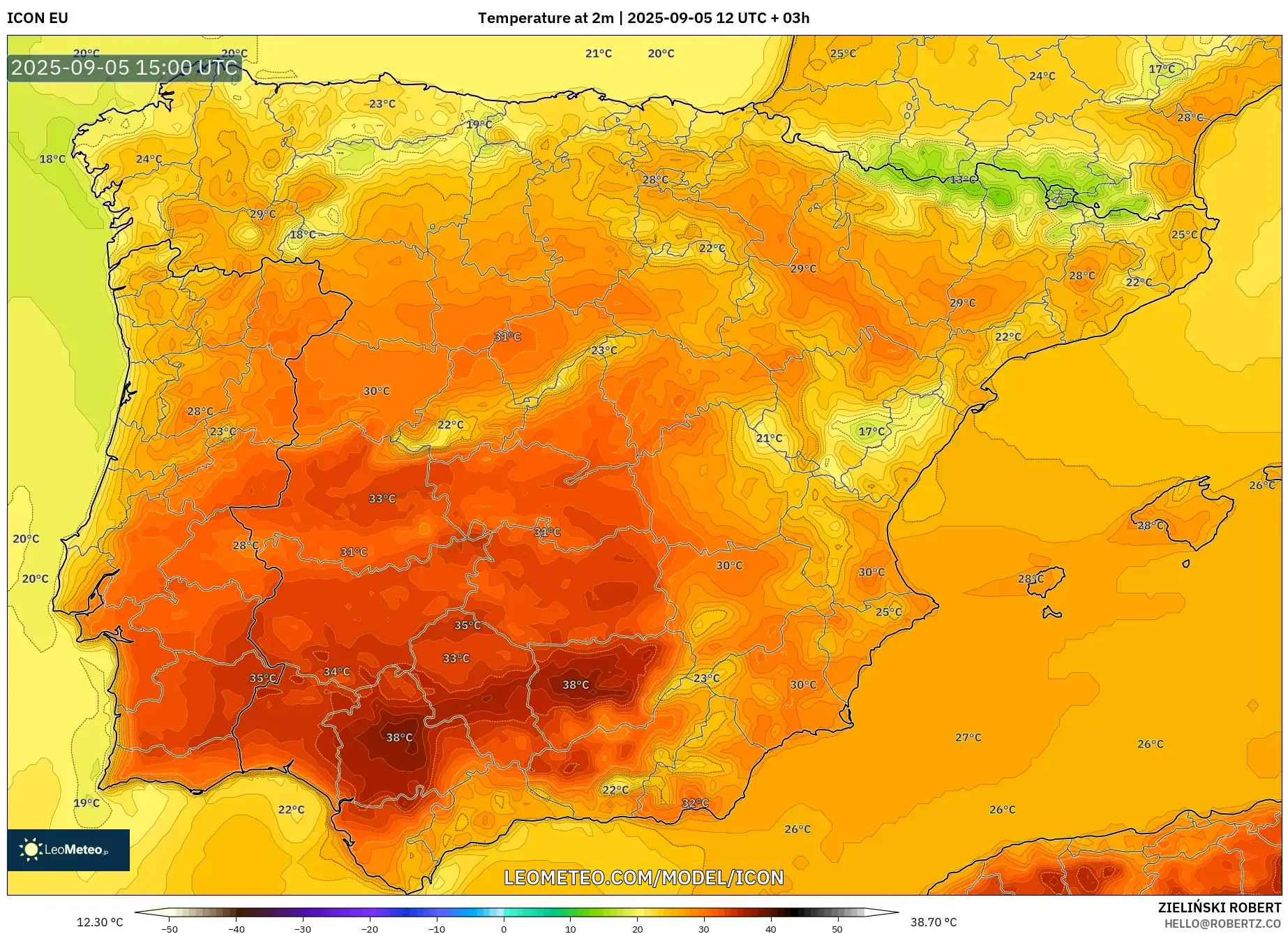 ICON model - Spain, Temperature at 2m