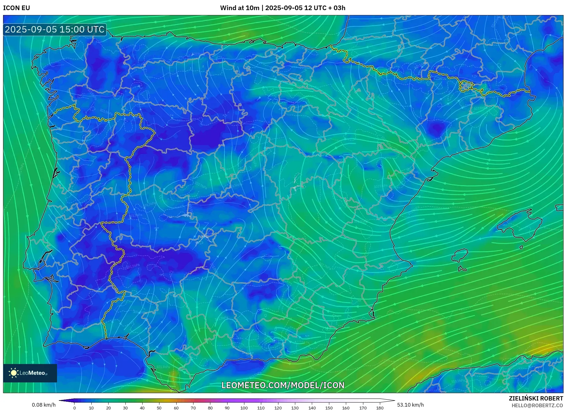 ICON model - Spain, Wind at 10m