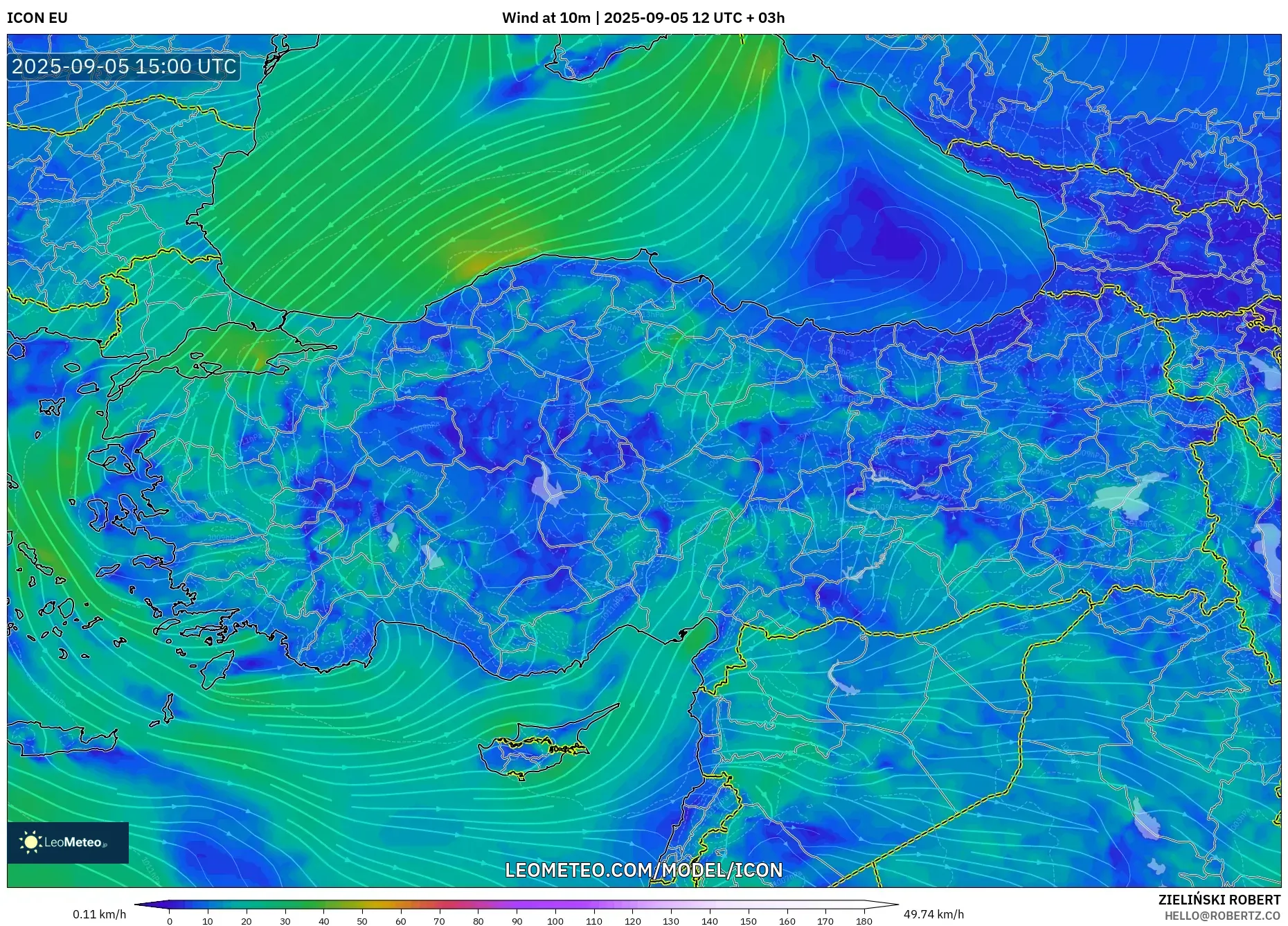 ICON model - Turkey, Wind at 10m ICON model - Turkey, Wind at 10m