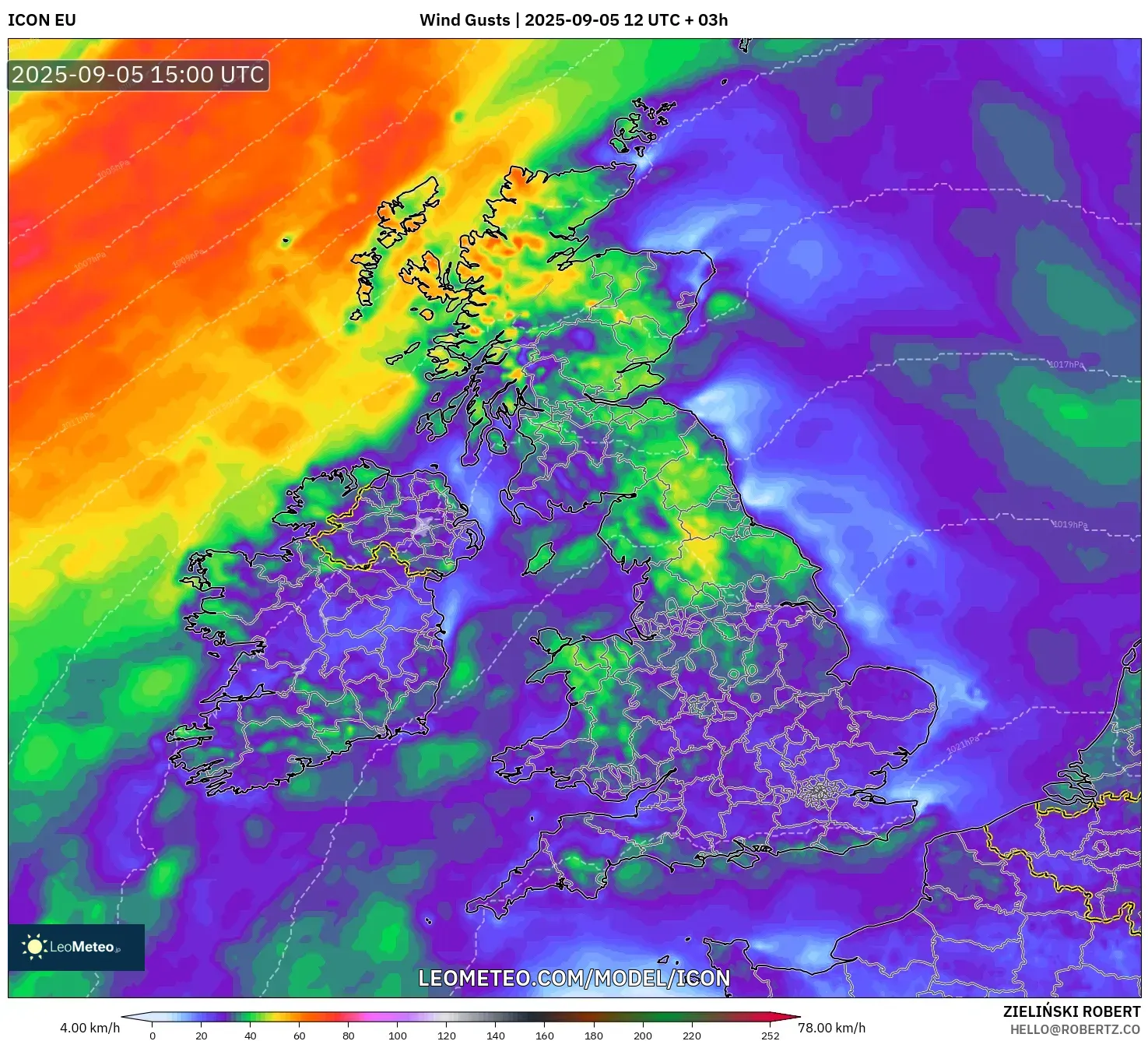 ICON model - United Kingdom, Wind Gusts ICON model - United Kingdom, Wind Gusts