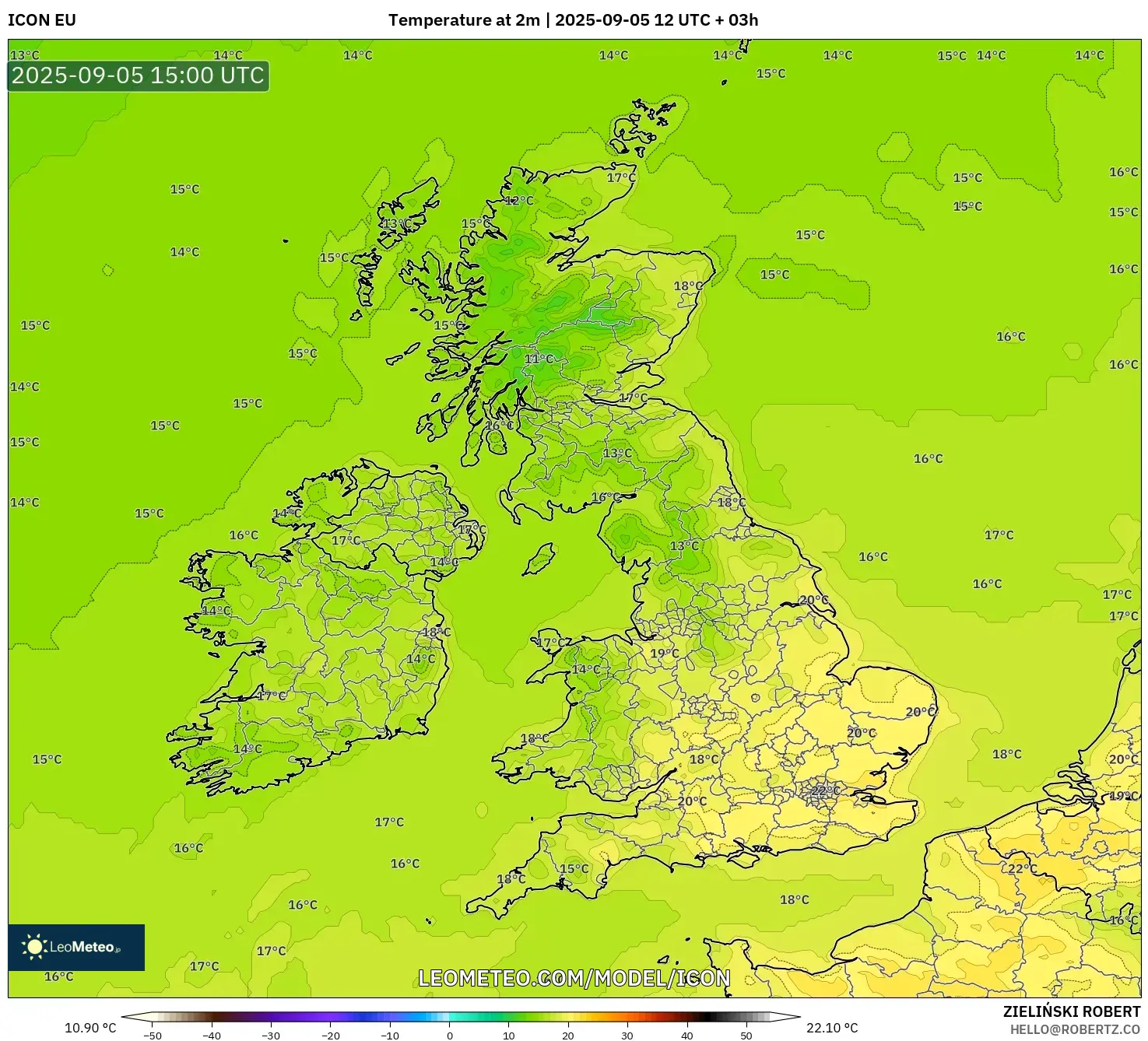 ICON model - United Kingdom, Temperature at 2m ICON model - United Kingdom, Temperature at 2m