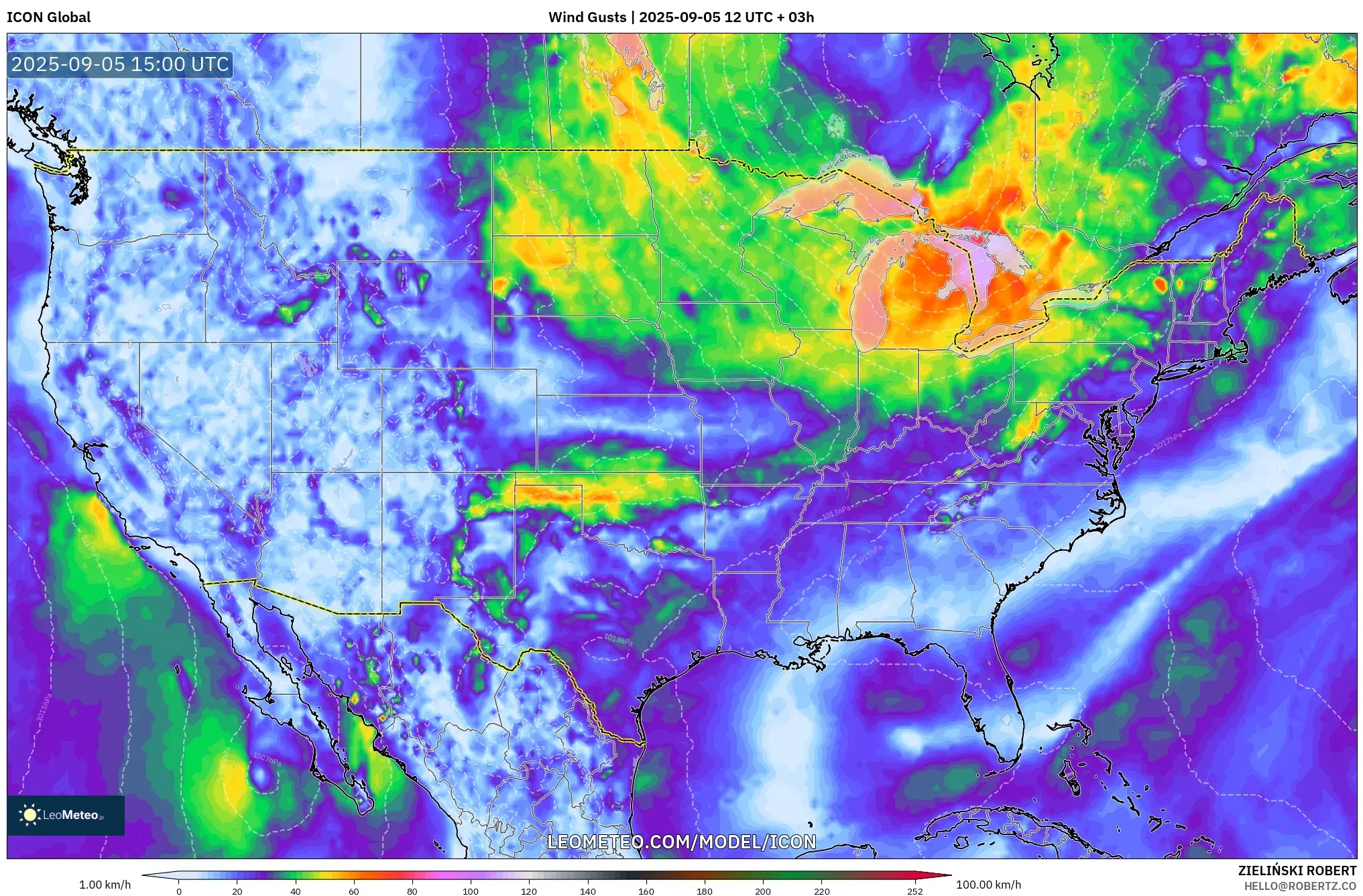 ICON model - United States, Wind Gusts