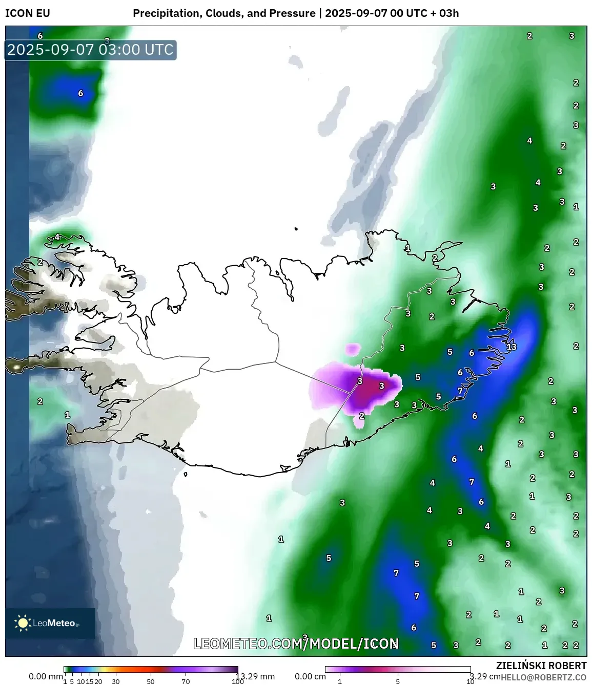ICON model - Iceland, Precipitation, Clouds, and Pressure ICON model - Iceland, Precipitation, Clouds, and Pressure
